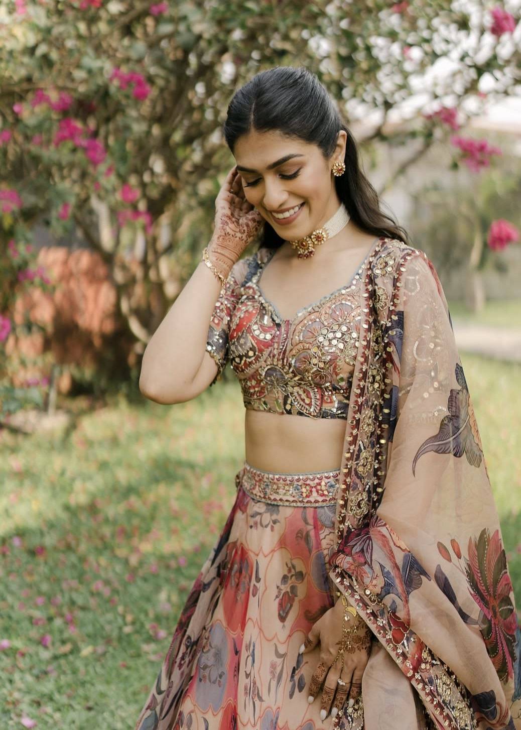 Pastel Floral Organza Lehenga Image - 2