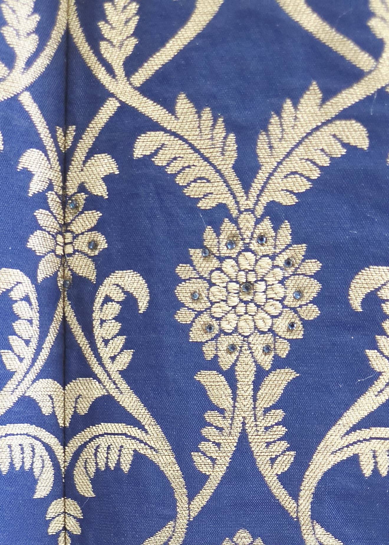 Royal Blue Banarasi Jacket Gown Image - 6