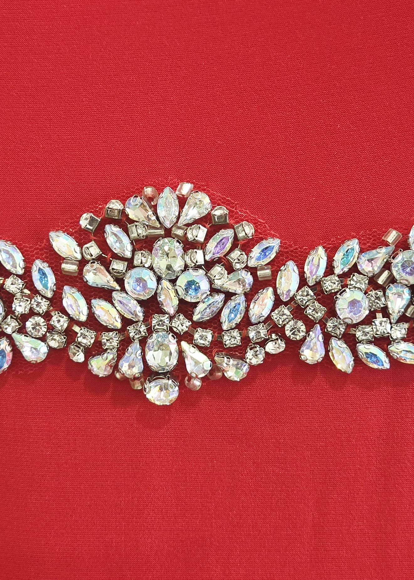 Red Crystal Belt Trumpet Gown Image - 2