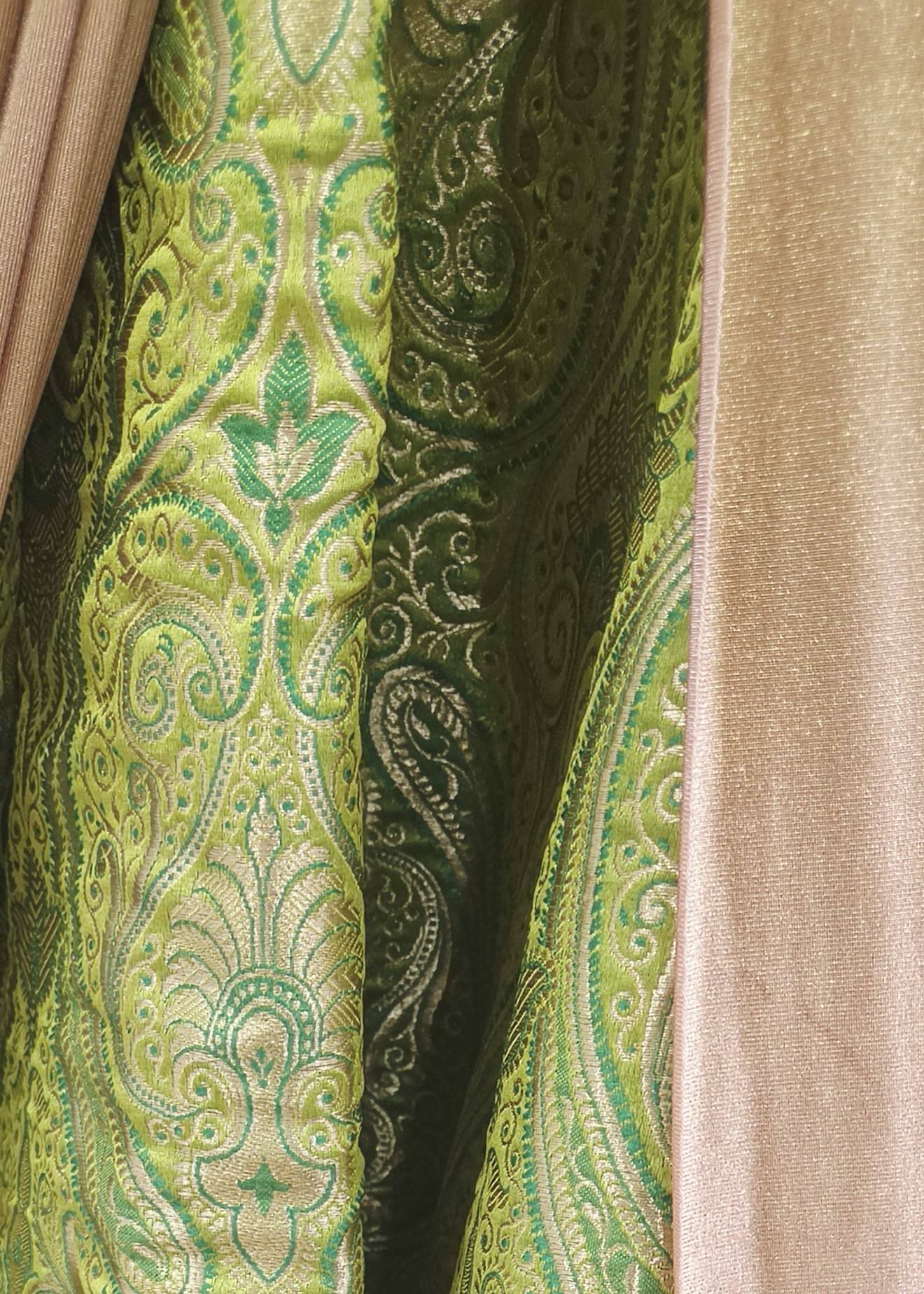 Green Brocade Draped Gown Image - 3