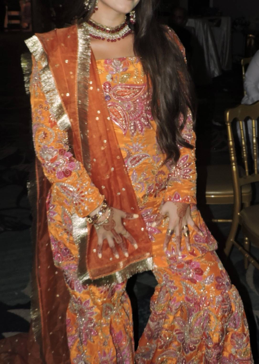 Orange Embroidered Sharara Set Image - 4