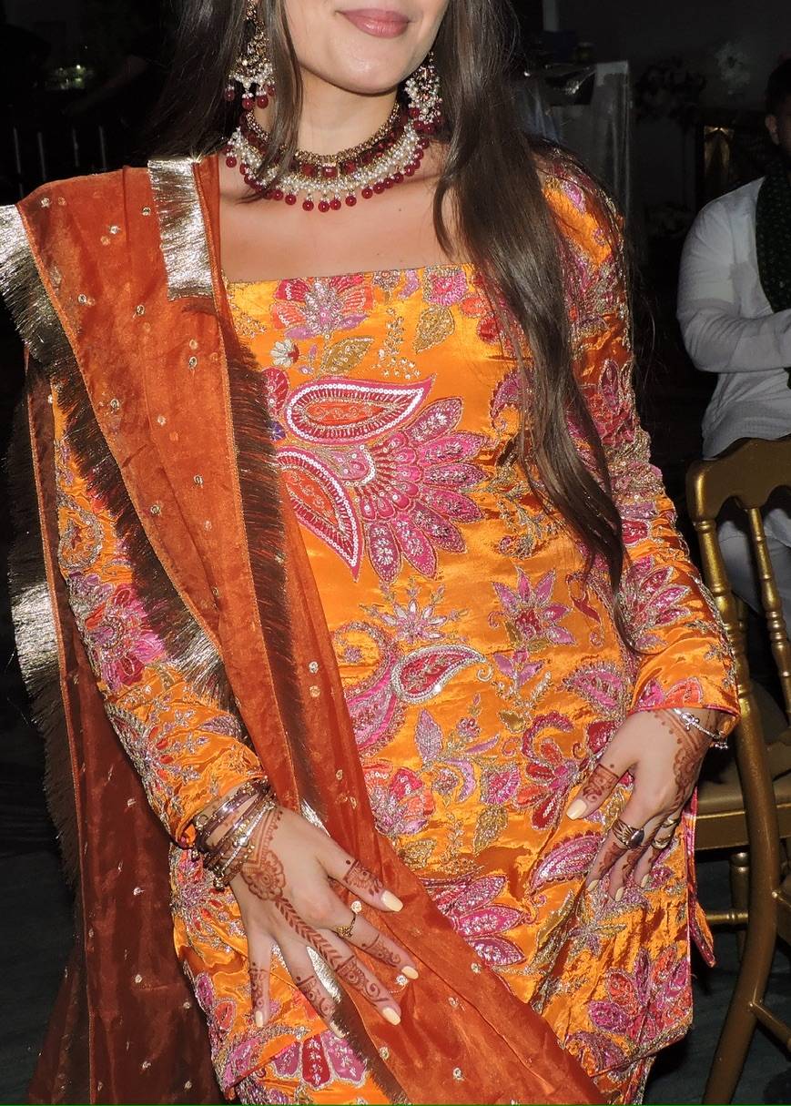 Orange Embroidered Sharara Set Image - 3