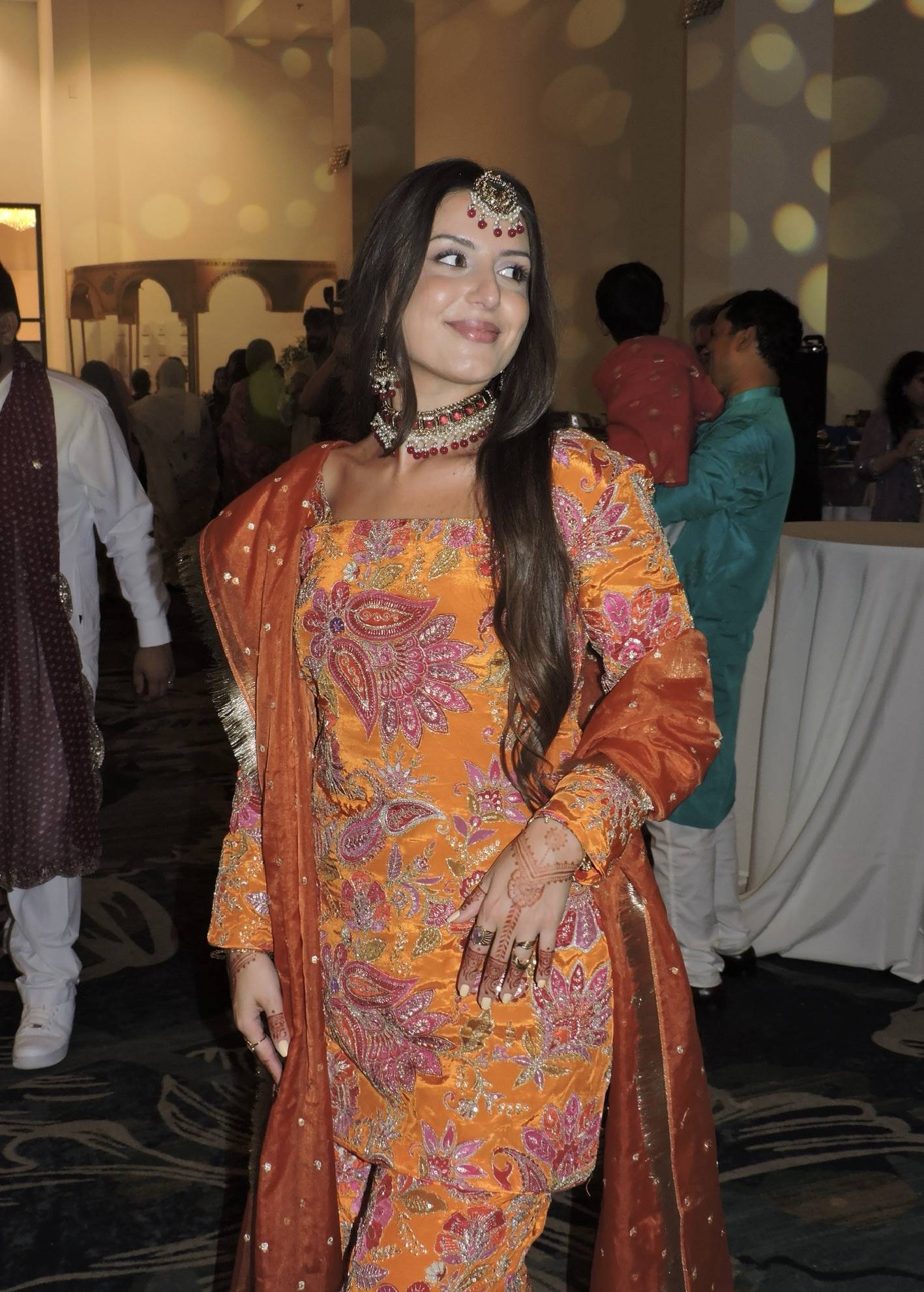 Orange Embroidered Sharara Set Image - 1