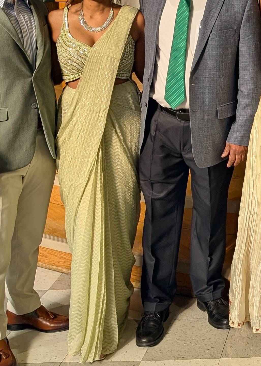 Light Green Pre-Draped Sari Image - 2