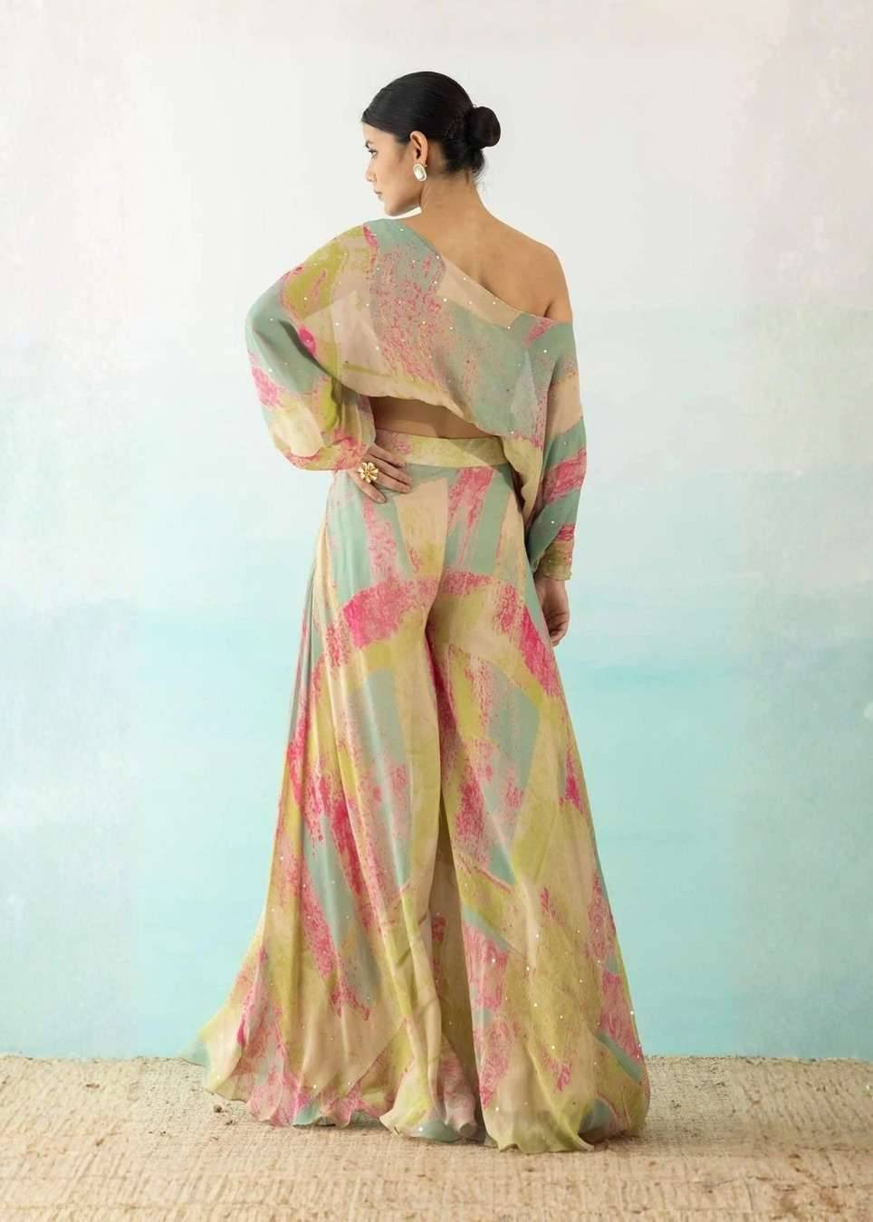 Pastel Print One-Shoulder Co-Ord Set Image - 1