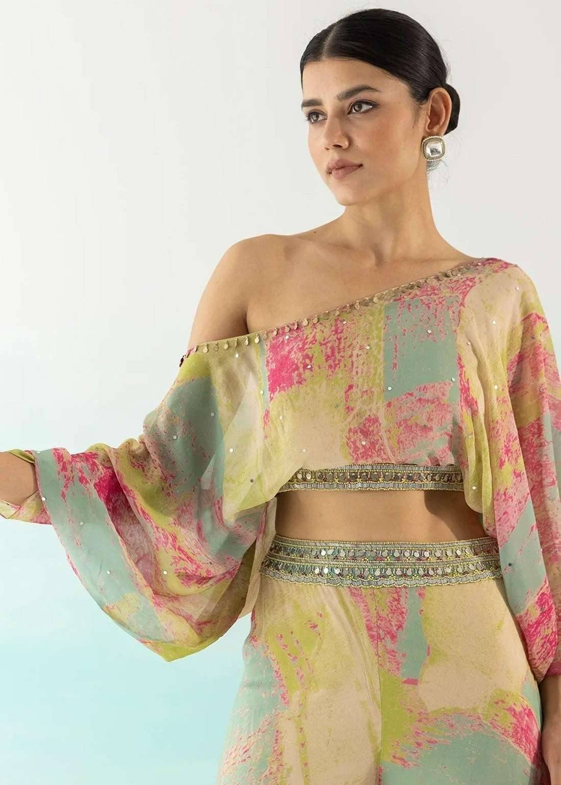 Pastel Print One-Shoulder Co-Ord Set Image - 3