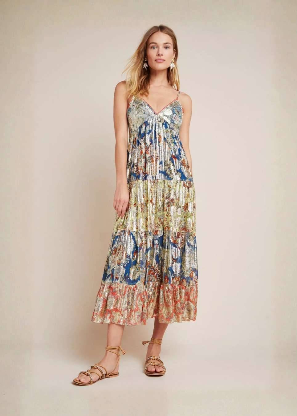 Colorful Metallic Tiered Maxi Dress Image - 0