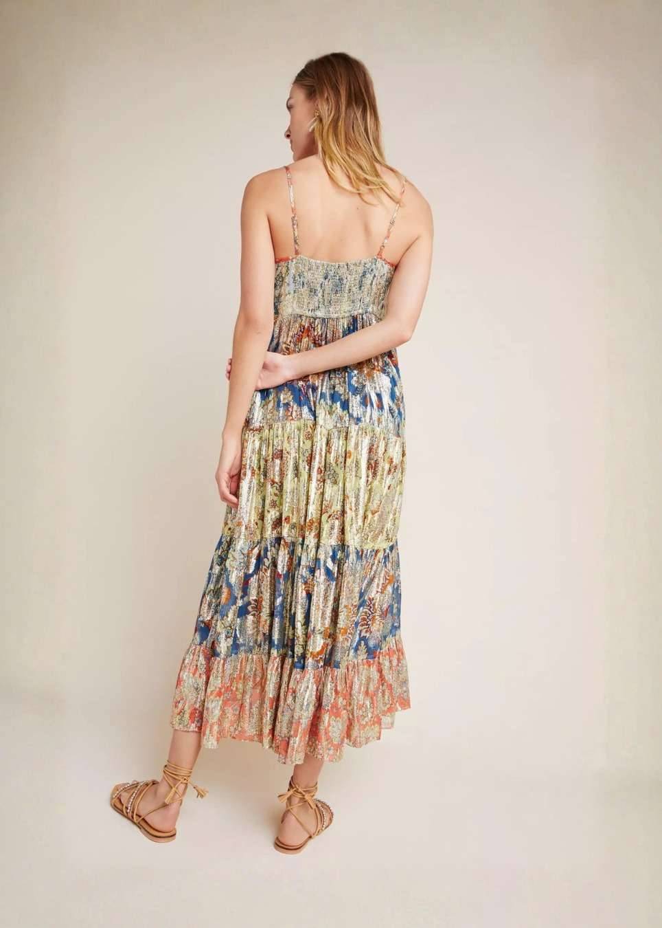 Colorful Metallic Tiered Maxi Dress Image - 1