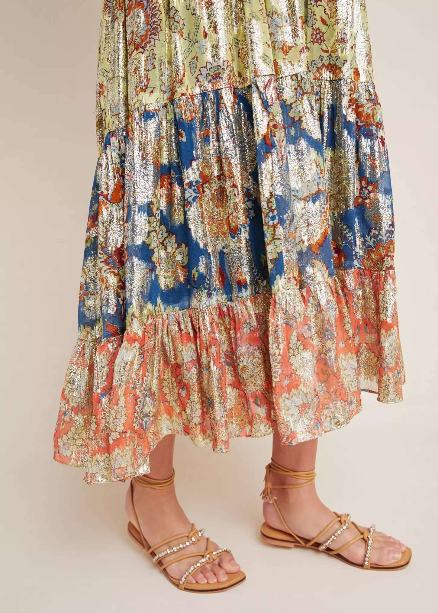Colorful Metallic Tiered Maxi Dress Image - 4