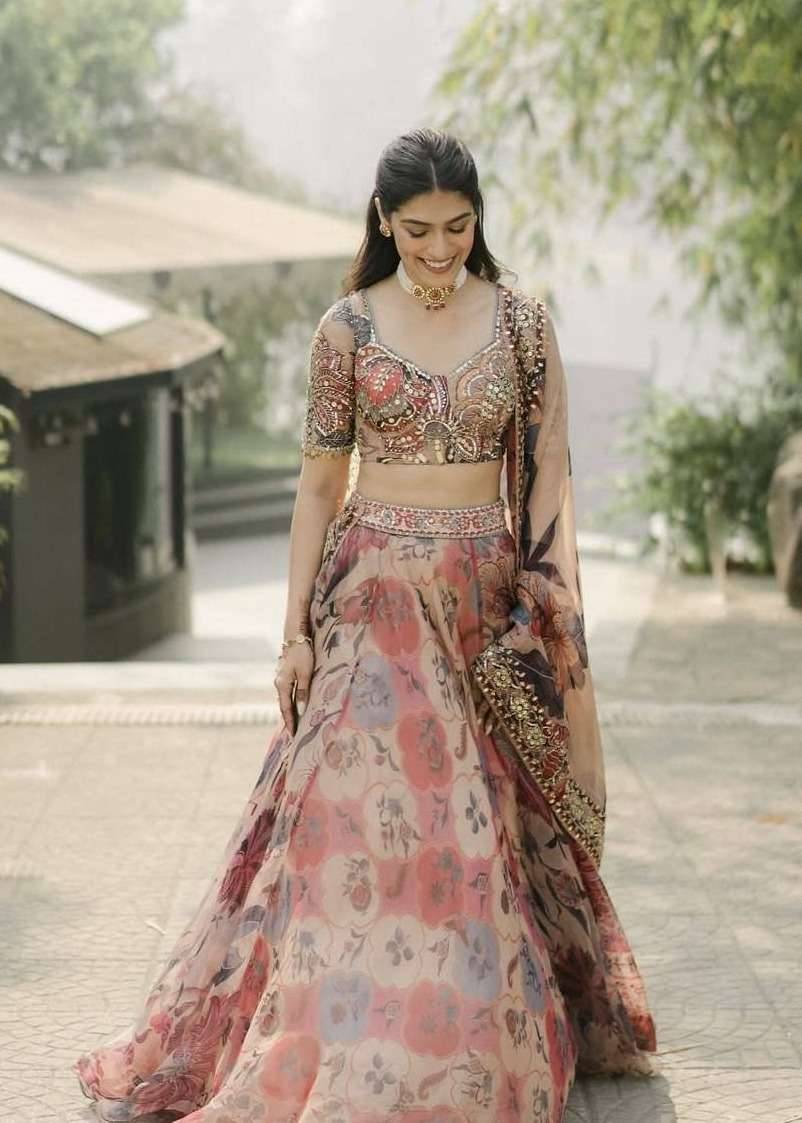 Pastel Floral Organza Lehenga Image - 0