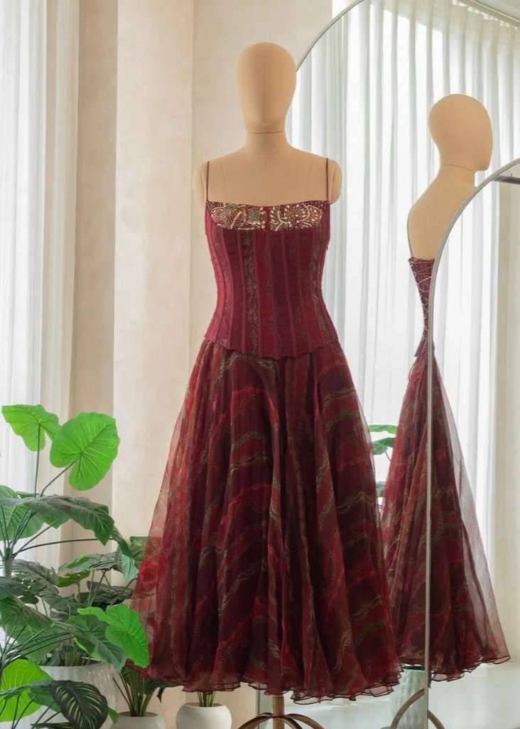 Maroon Corset Gown Image - 0