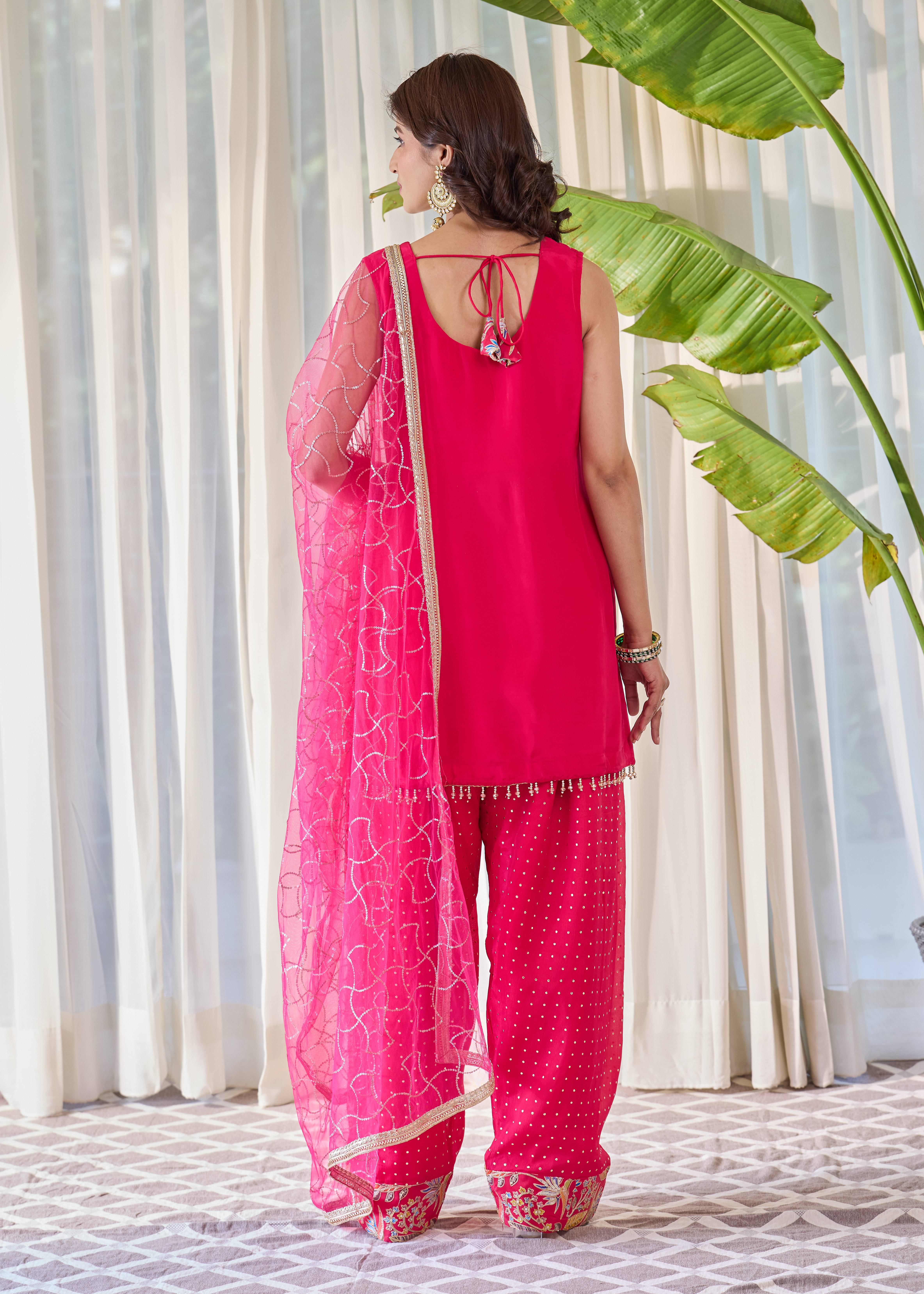 Rani Pink Embroidered Kurta Set Image - 1