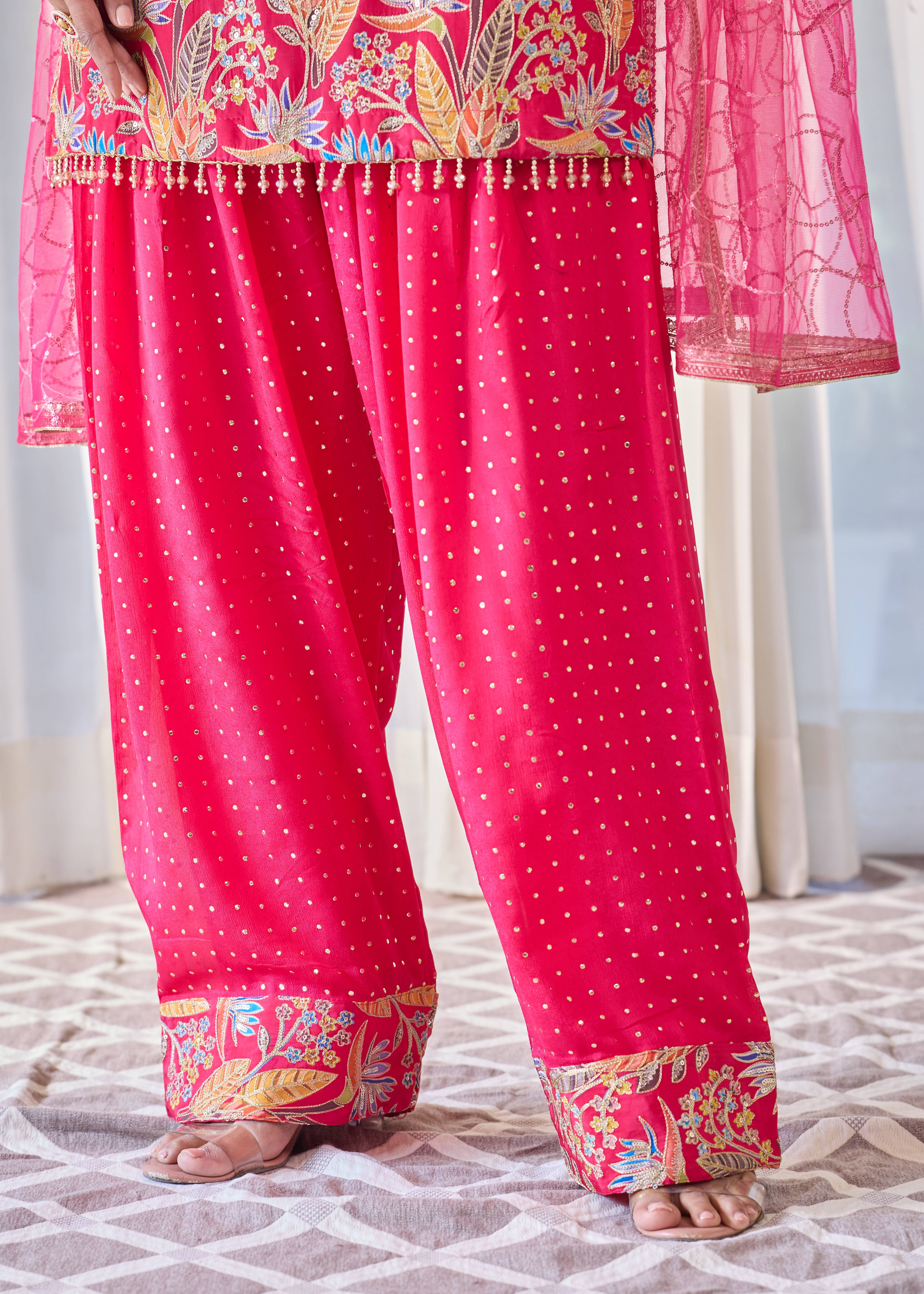Rani Pink Embroidered Kurta Set Image - 4