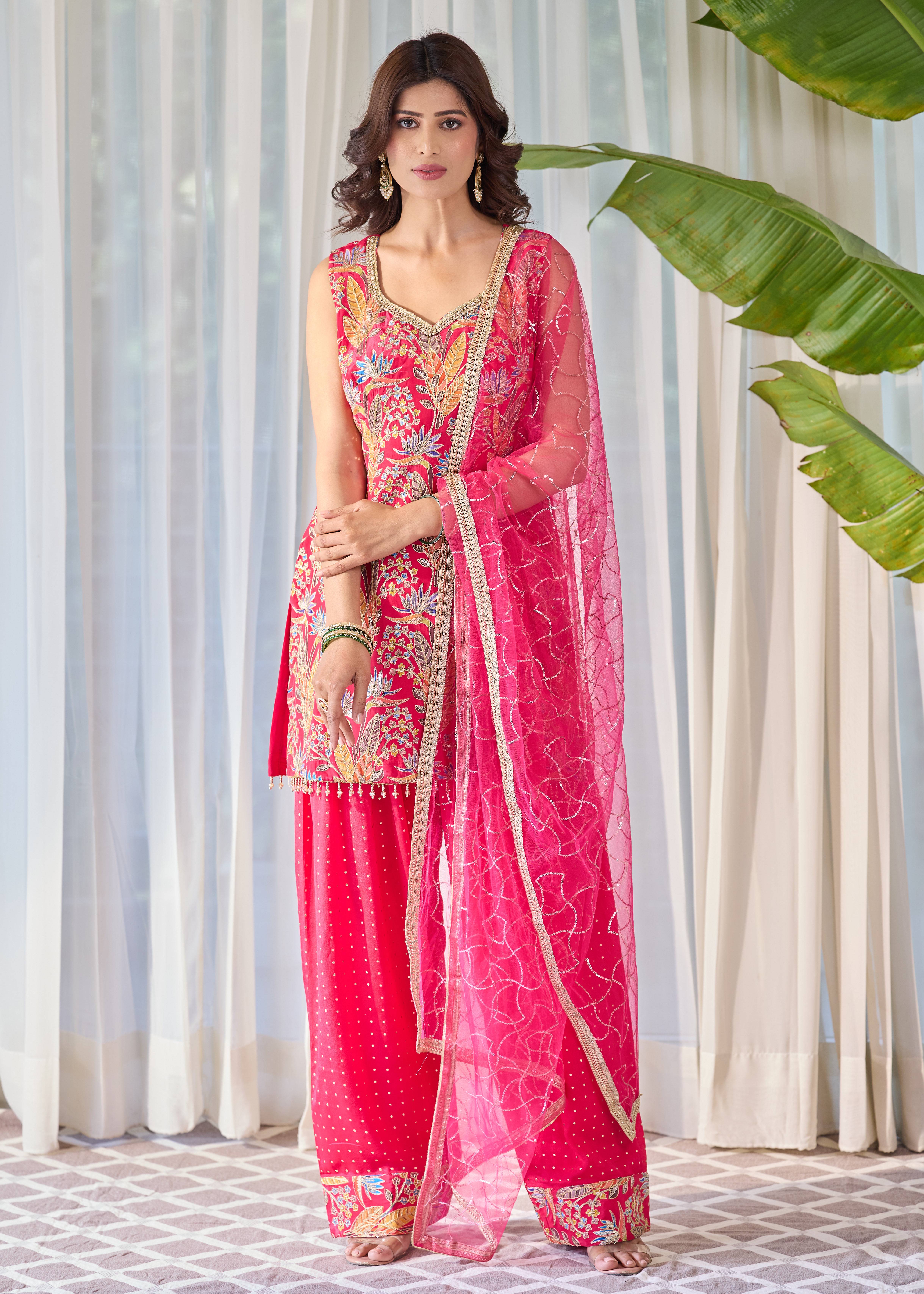 Rani Pink Embroidered Kurta Set Image - 0