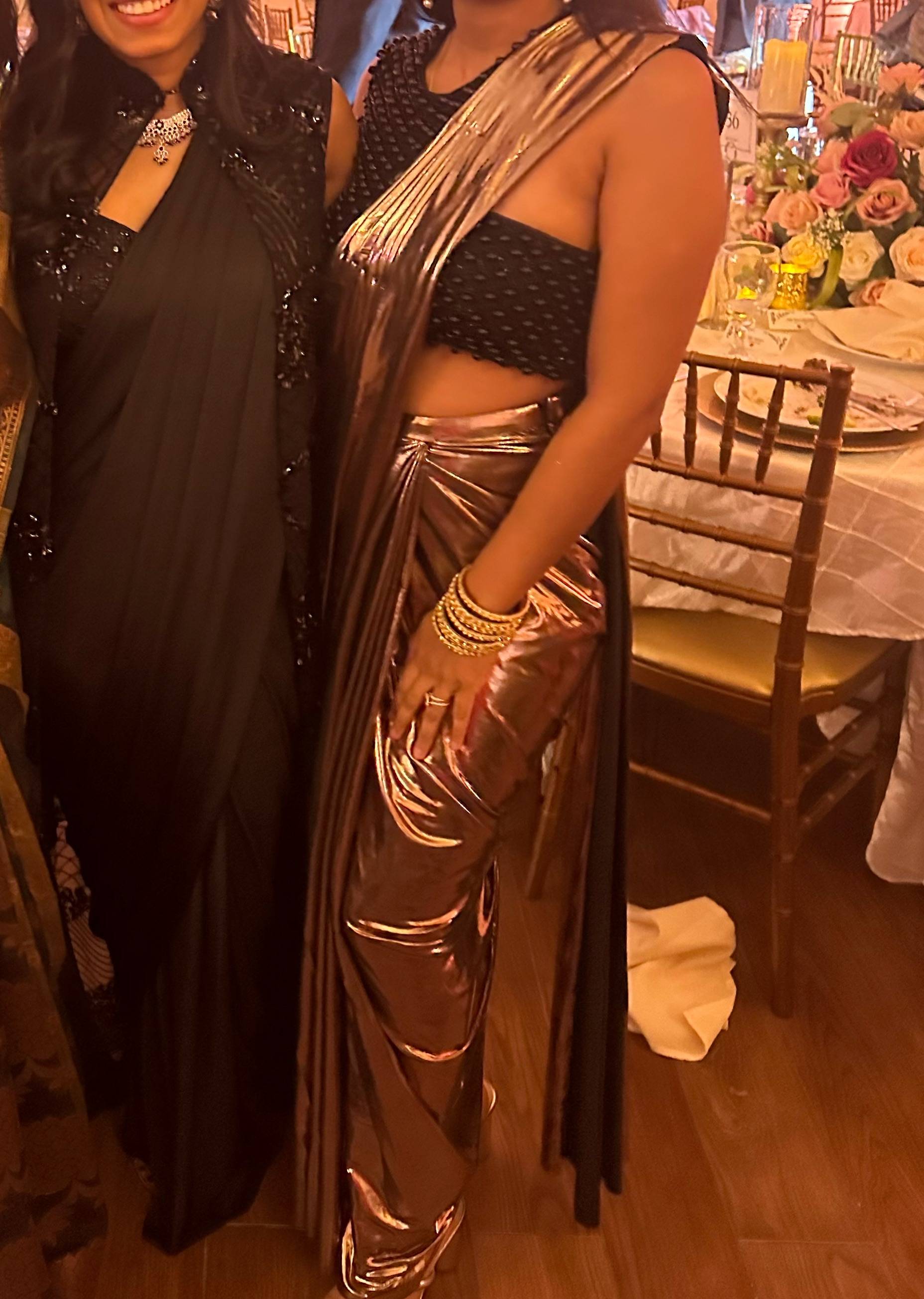 Rose Gold Metallic Pre-Draped Sari Image - 4