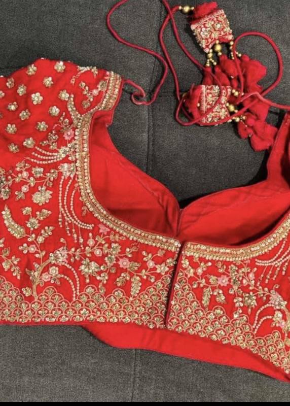 Red Gold Embroidered Bridal Lehenga Image - 5