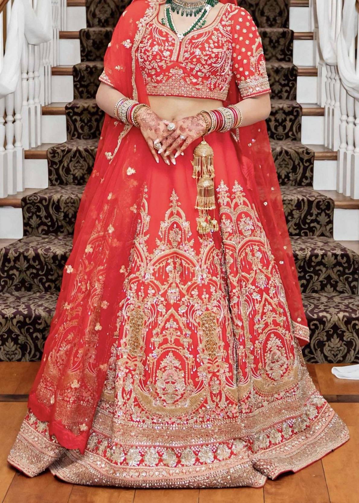 Red Gold Embroidered Bridal Lehenga Image - 0