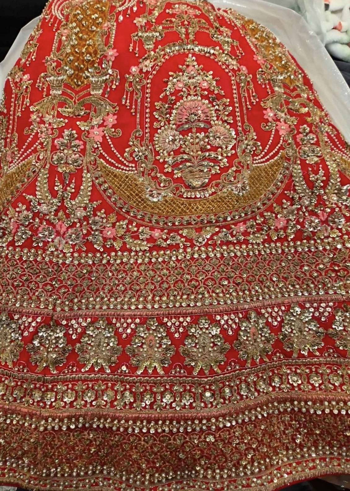 Red Gold Embroidered Bridal Lehenga Image - 1