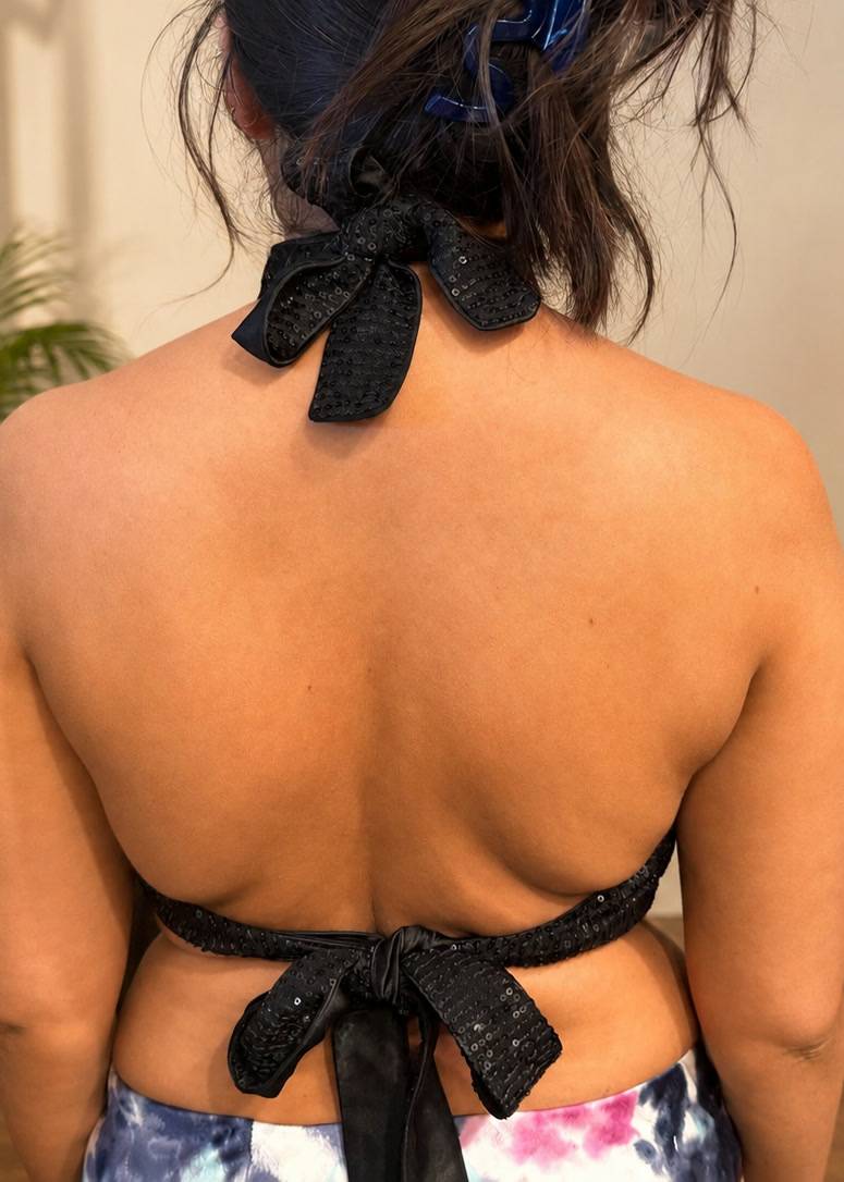 Black Sequin Halter Crop Top Image - 1