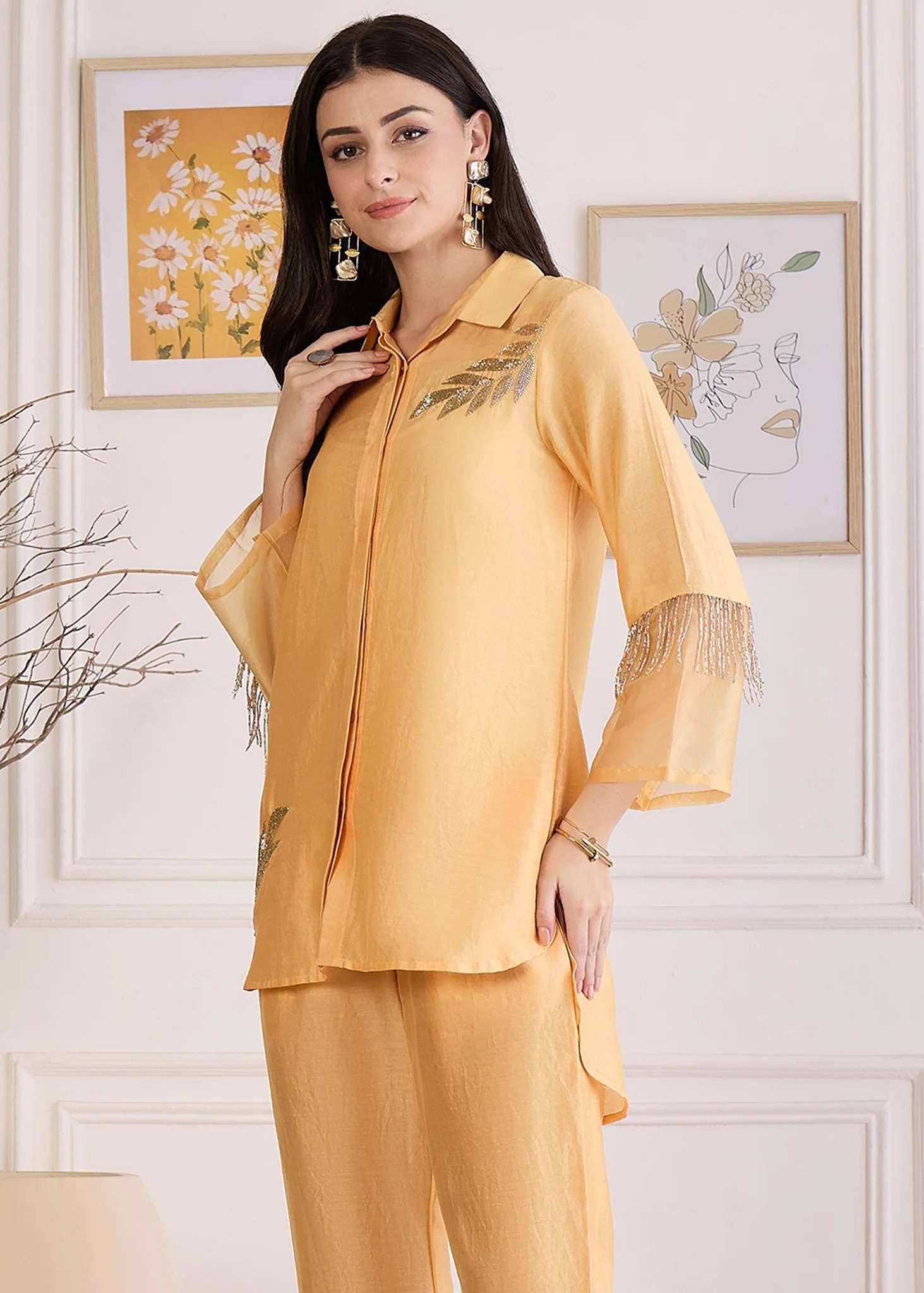 Butter Yellow Tissue Co-Ord Set Image - 2