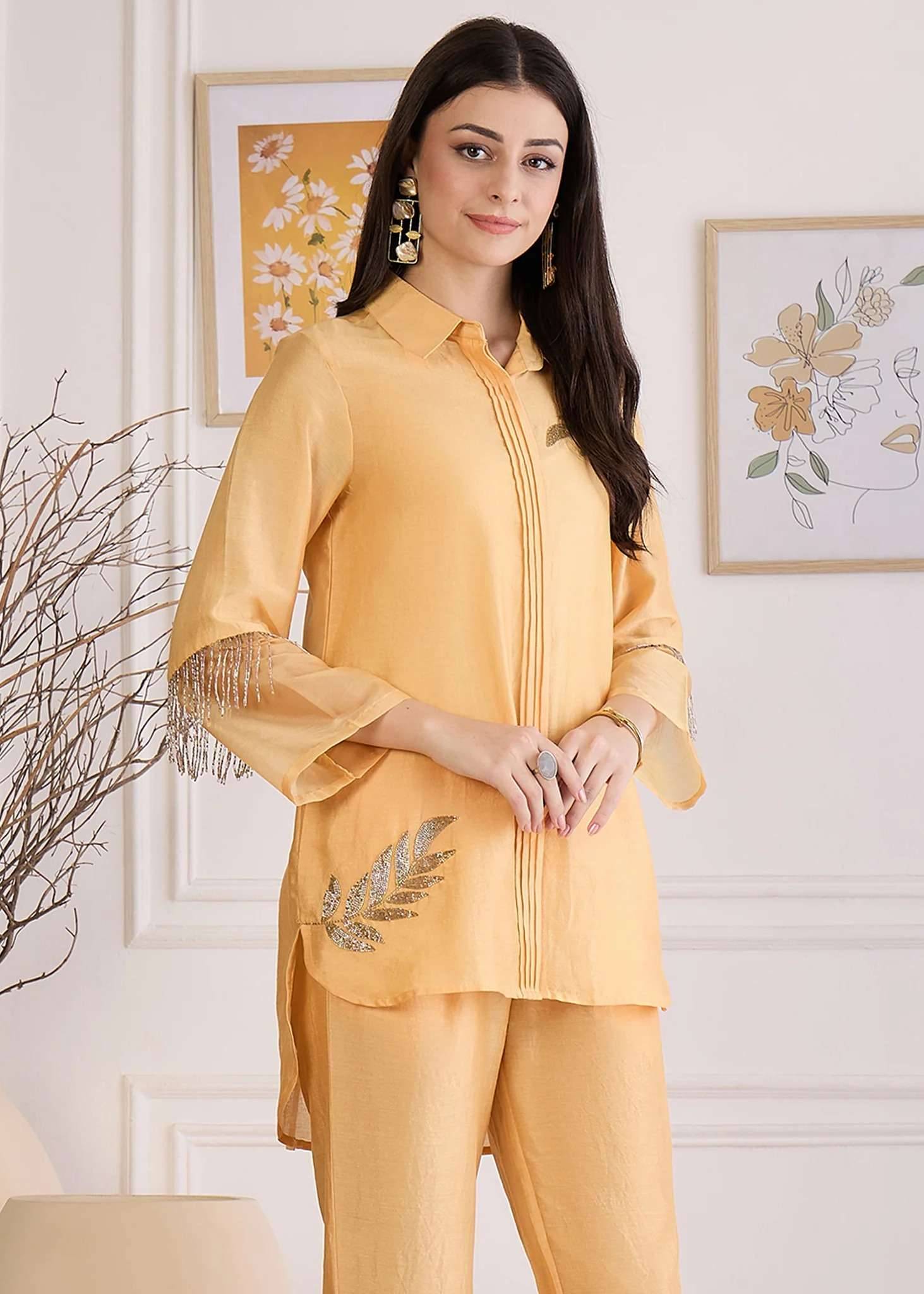 Butter Yellow Tissue Co-Ord Set Image - 3
