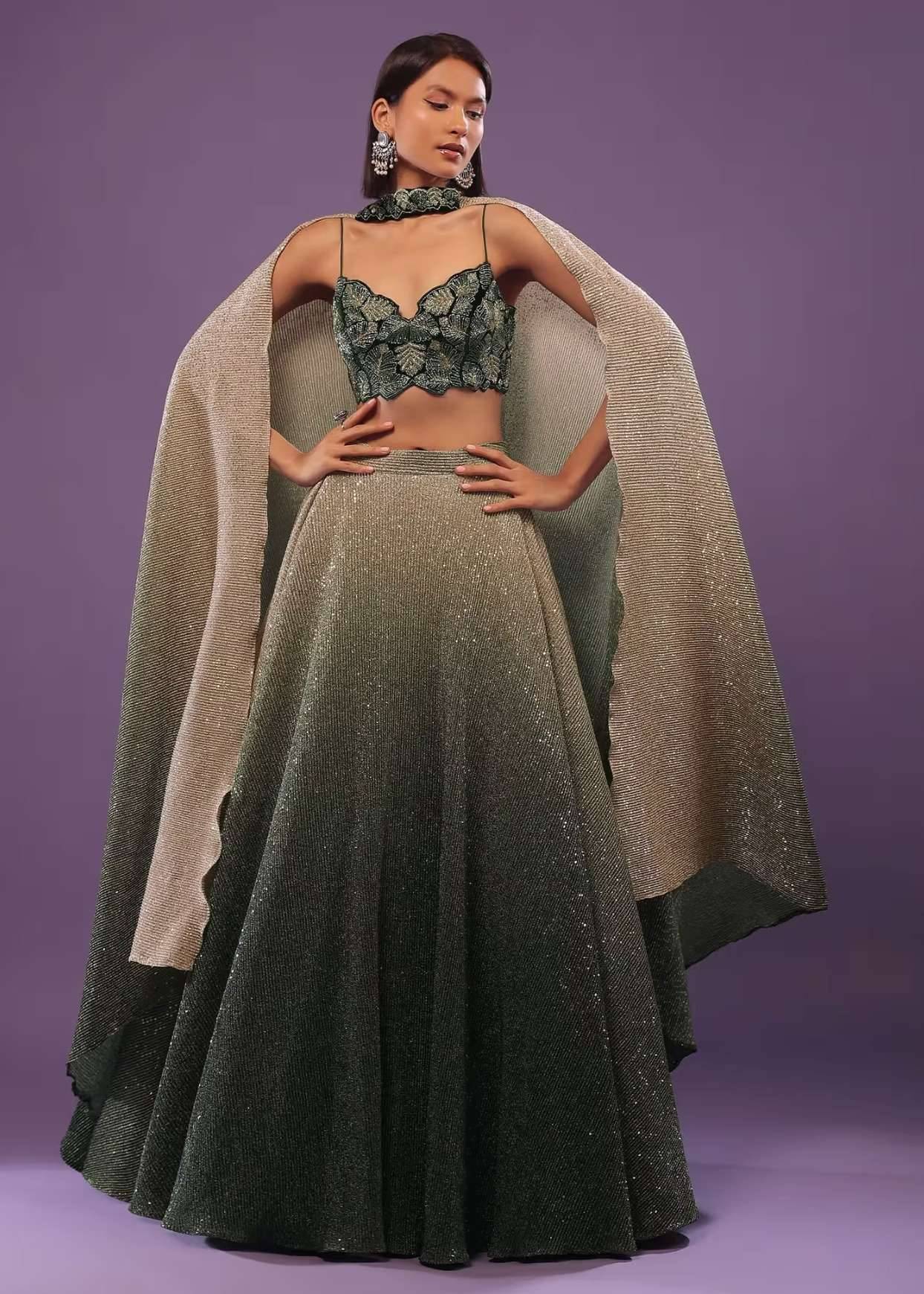 Green Ombre Shimmer Lehenga Image - 0