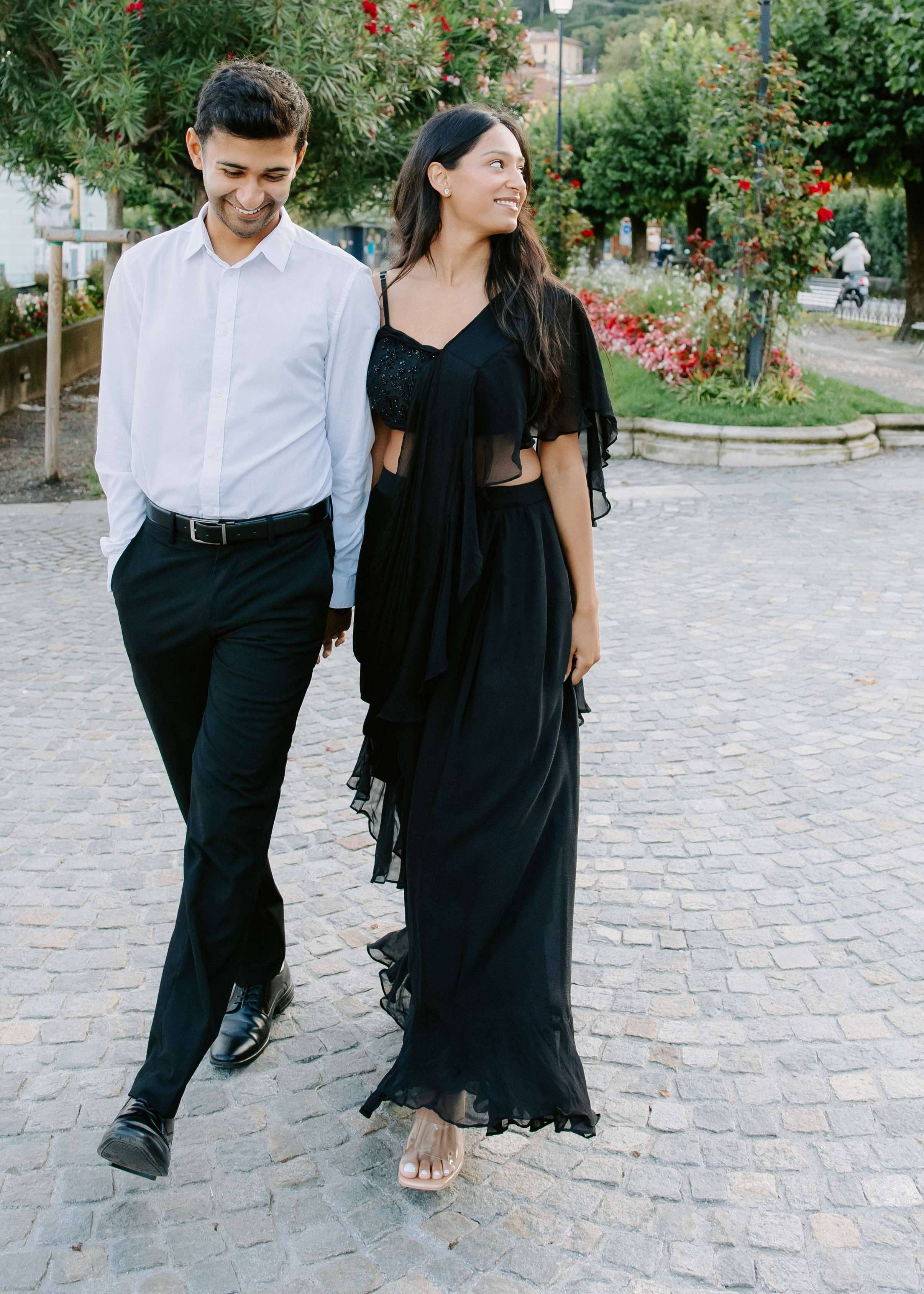 Black Ruffle Pre-Draped Sari Image - 0