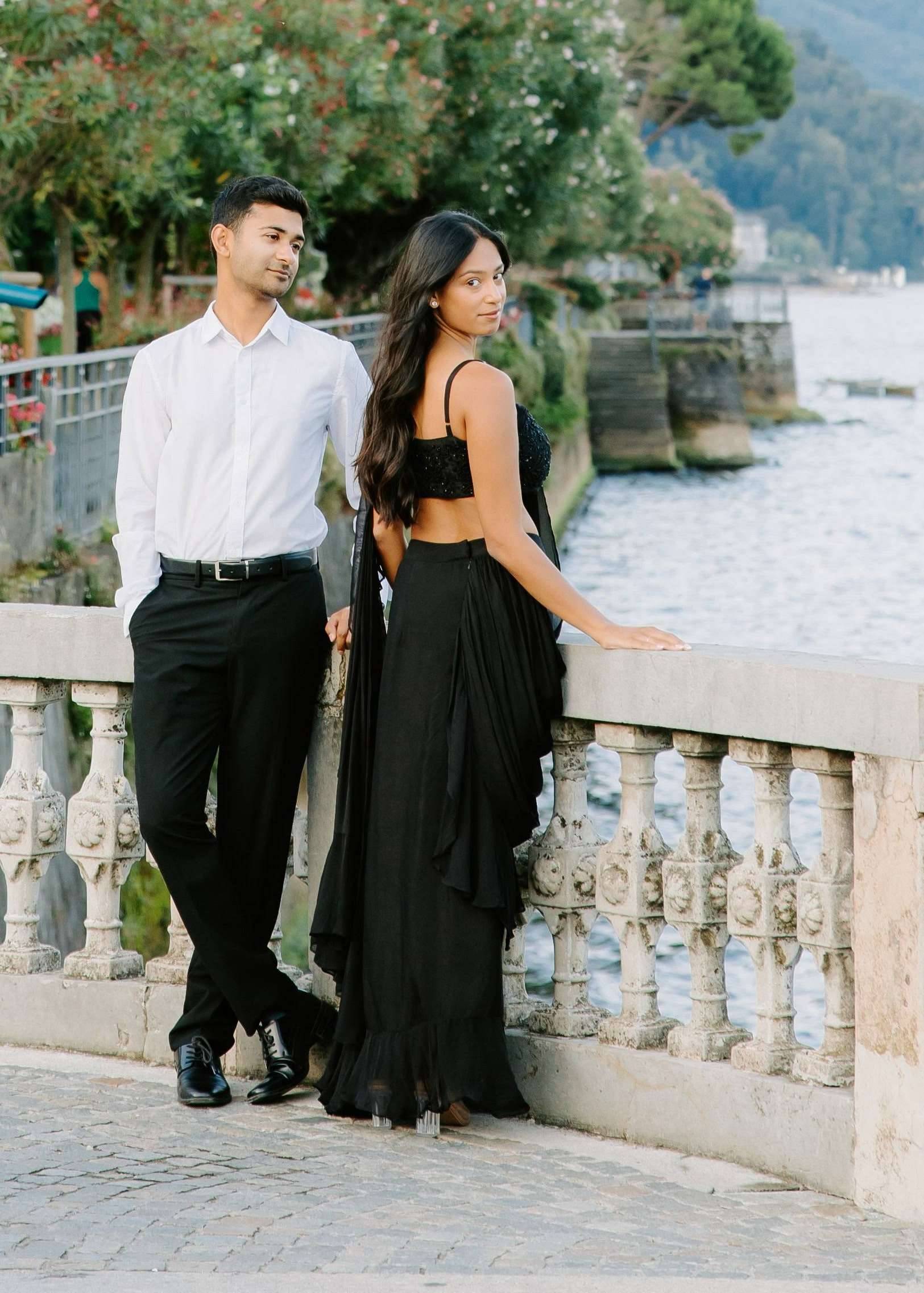 Black Ruffle Pre-Draped Sari Image - 2