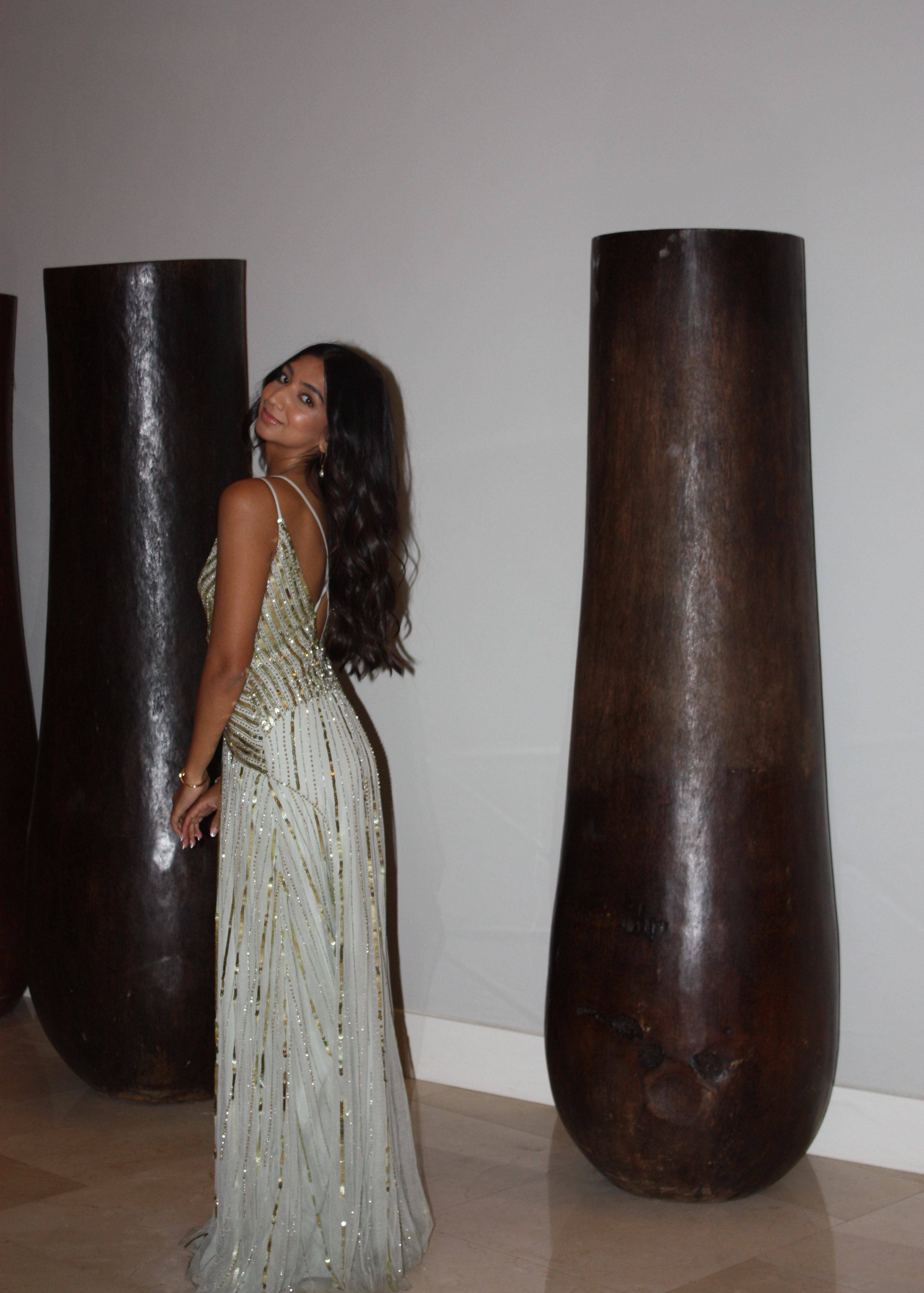 Sage Gold Beaded Drop-Waist Gown Image - 2