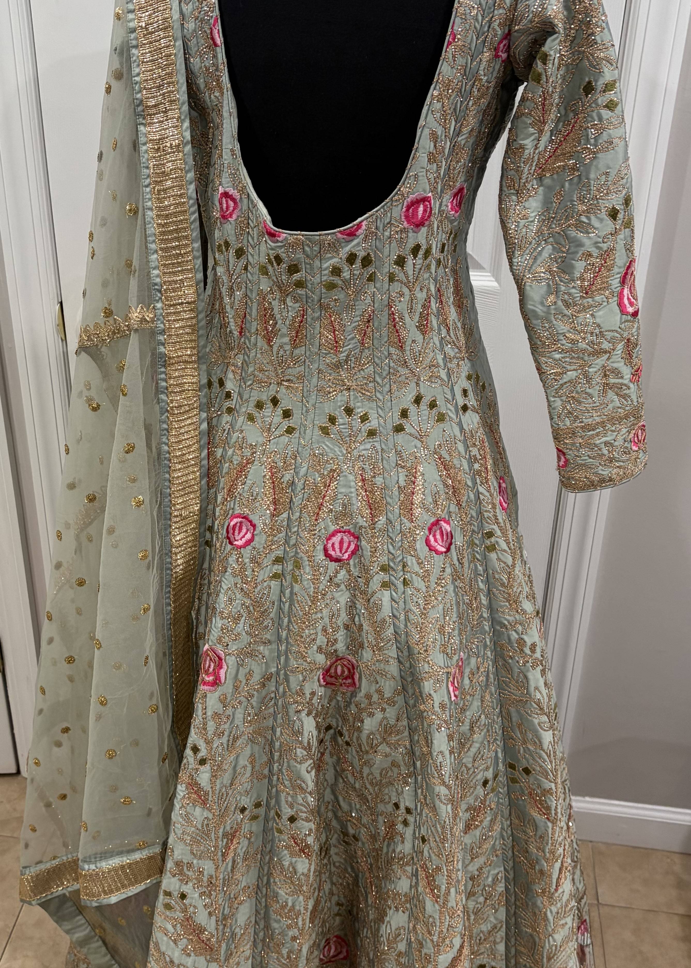 Sage Green Floral Anarkali Image - 2