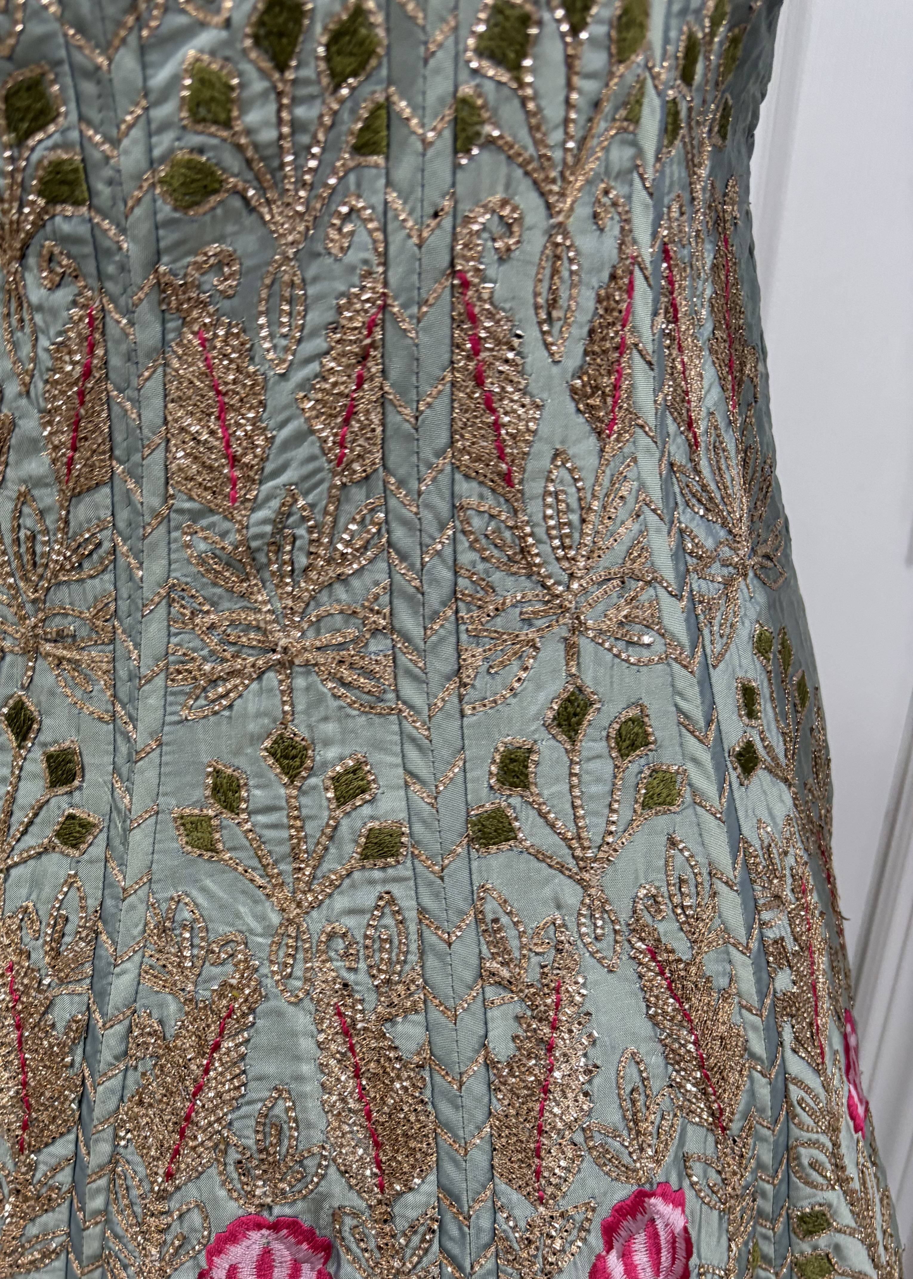 Sage Green Floral Anarkali Image - 3