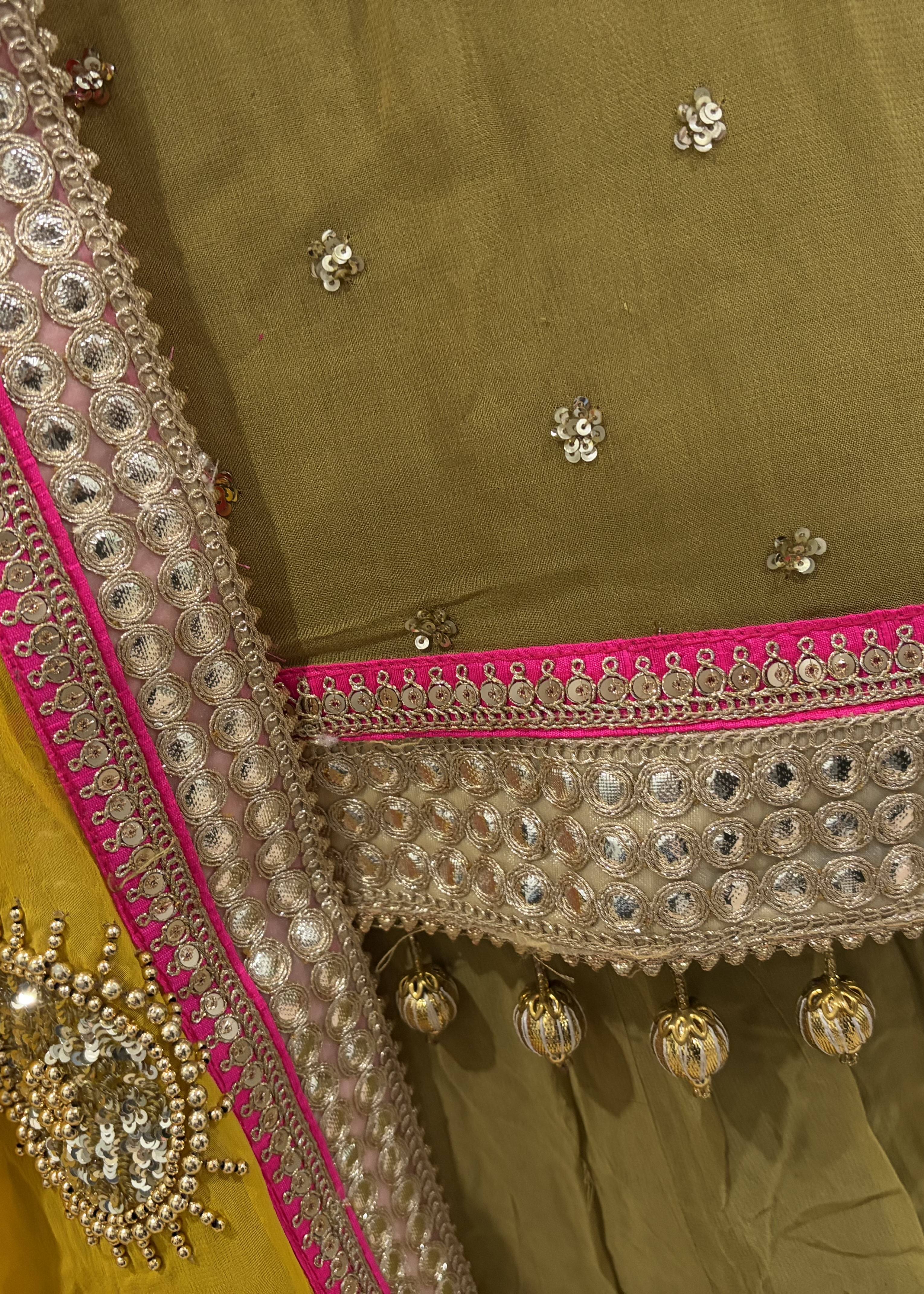 Olive Green Sequin Sharara Set Image - 4