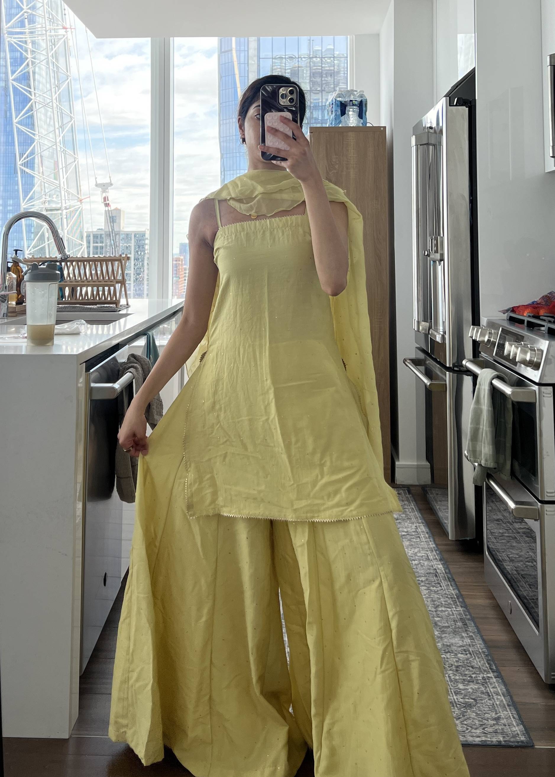 Butter Yellow Ruffle Sharara Set Image - 0