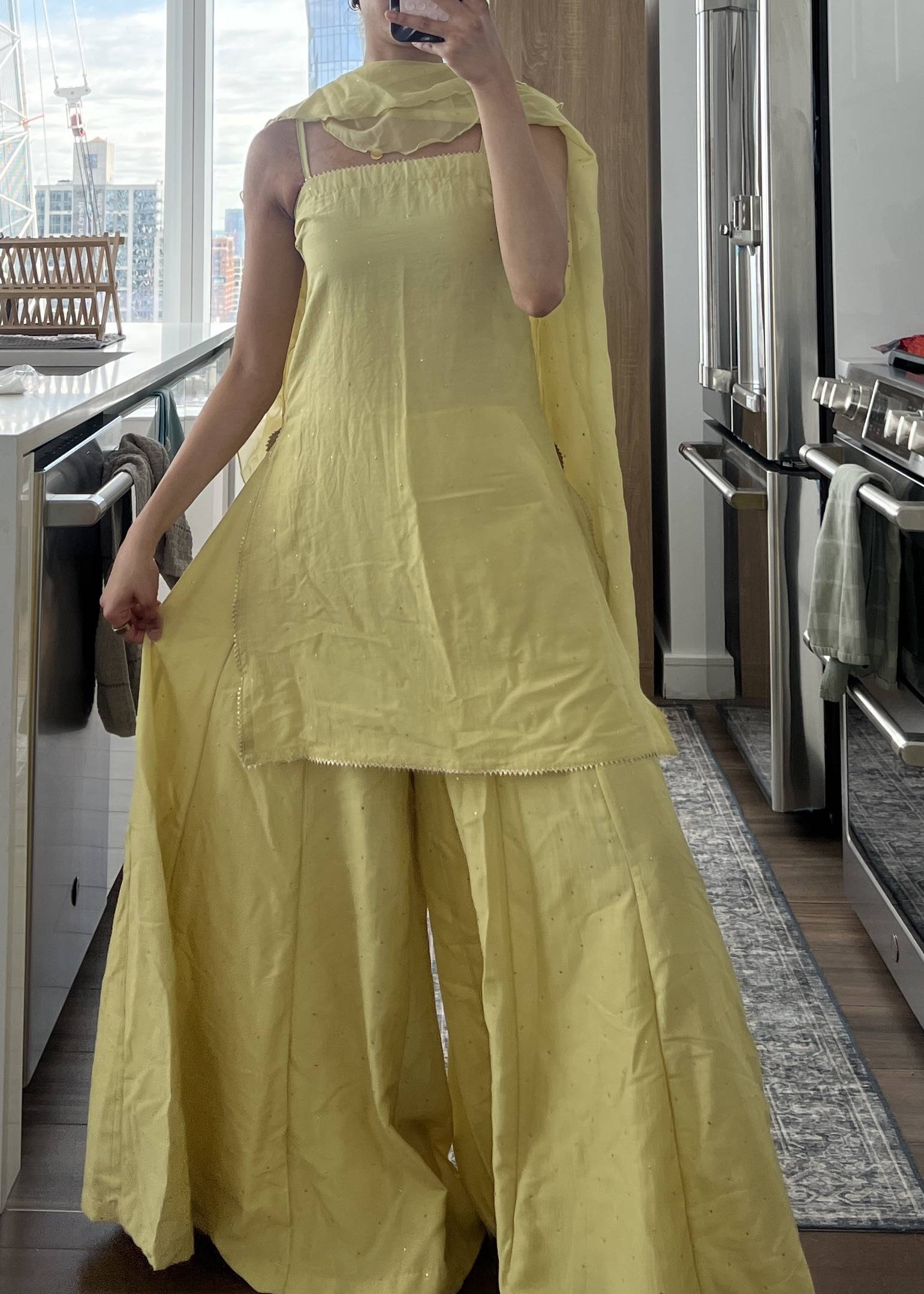 Butter Yellow Ruffle Sharara Set Image - 4