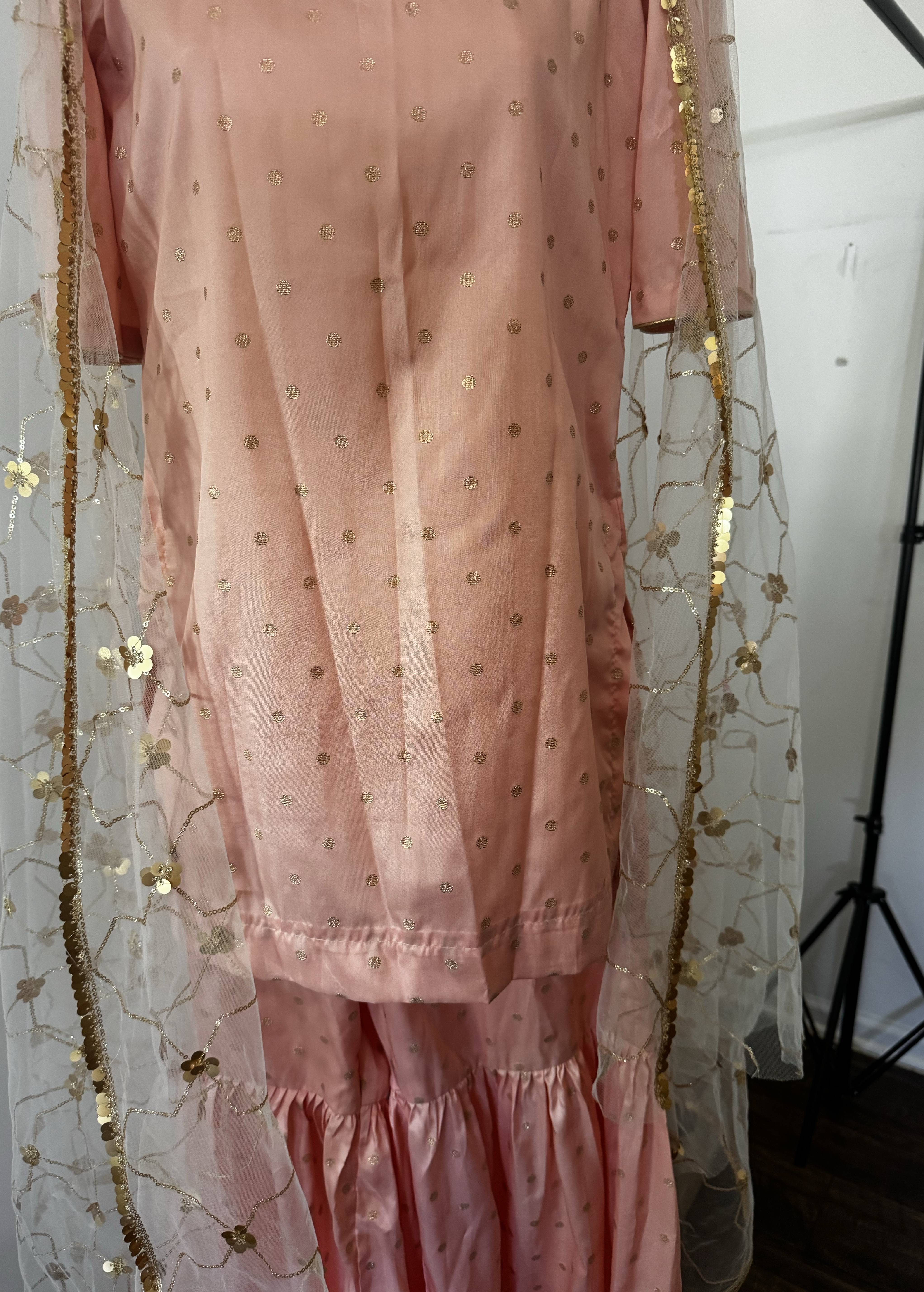 Blush Pink Gold Polka Gharara Set Image - 2
