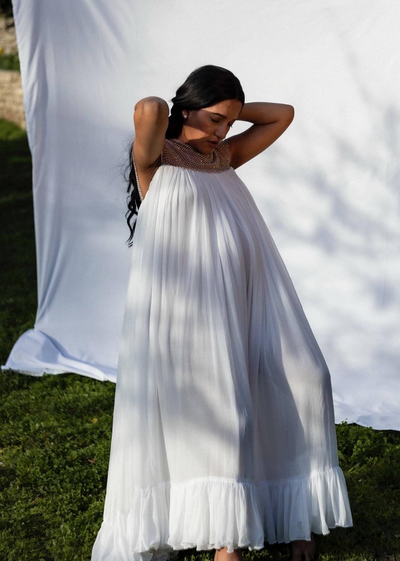 Ivory Chiffon Maxi Gown Image - 3