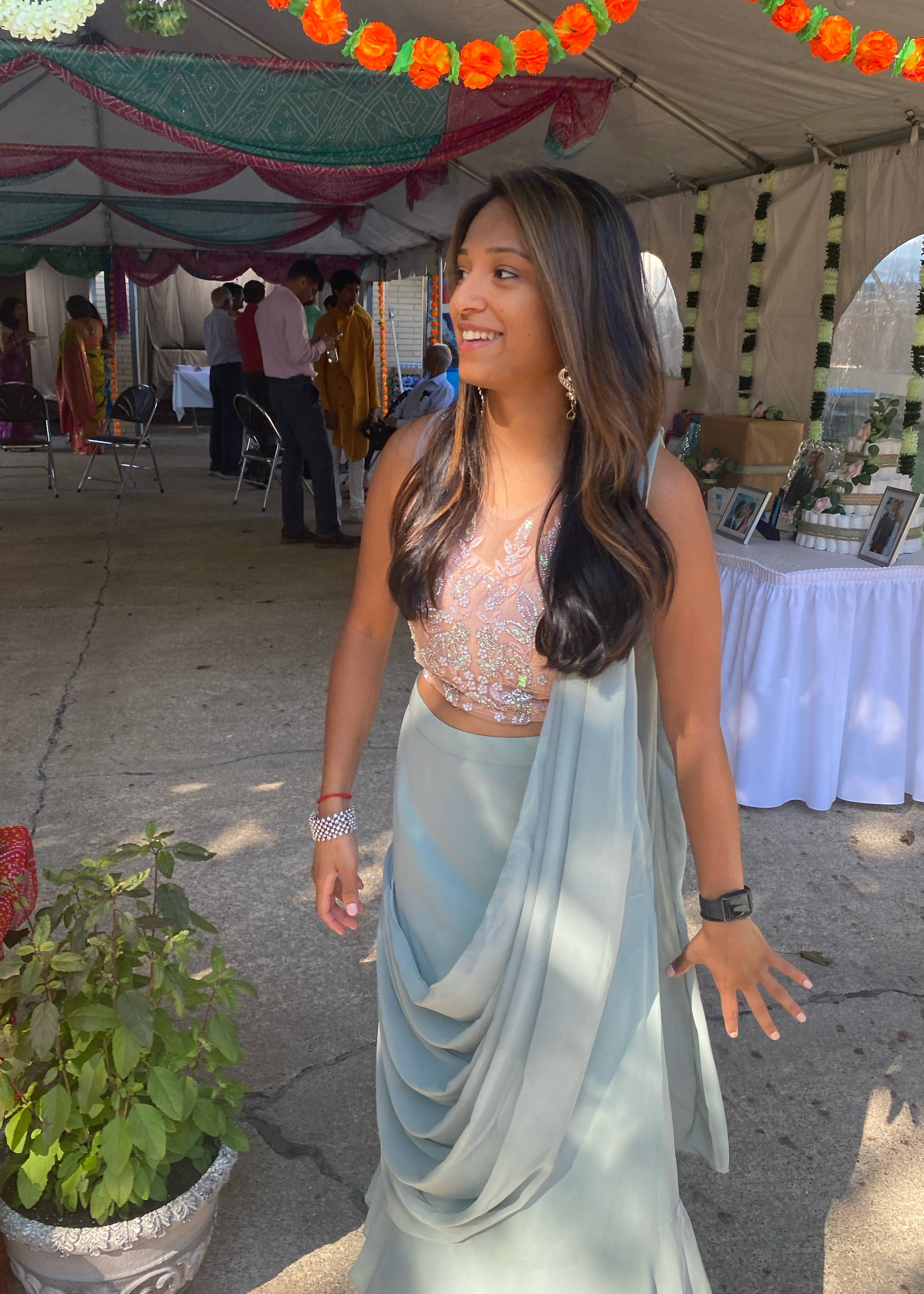Powder Blue Pre-Draped Sari Image - 1
