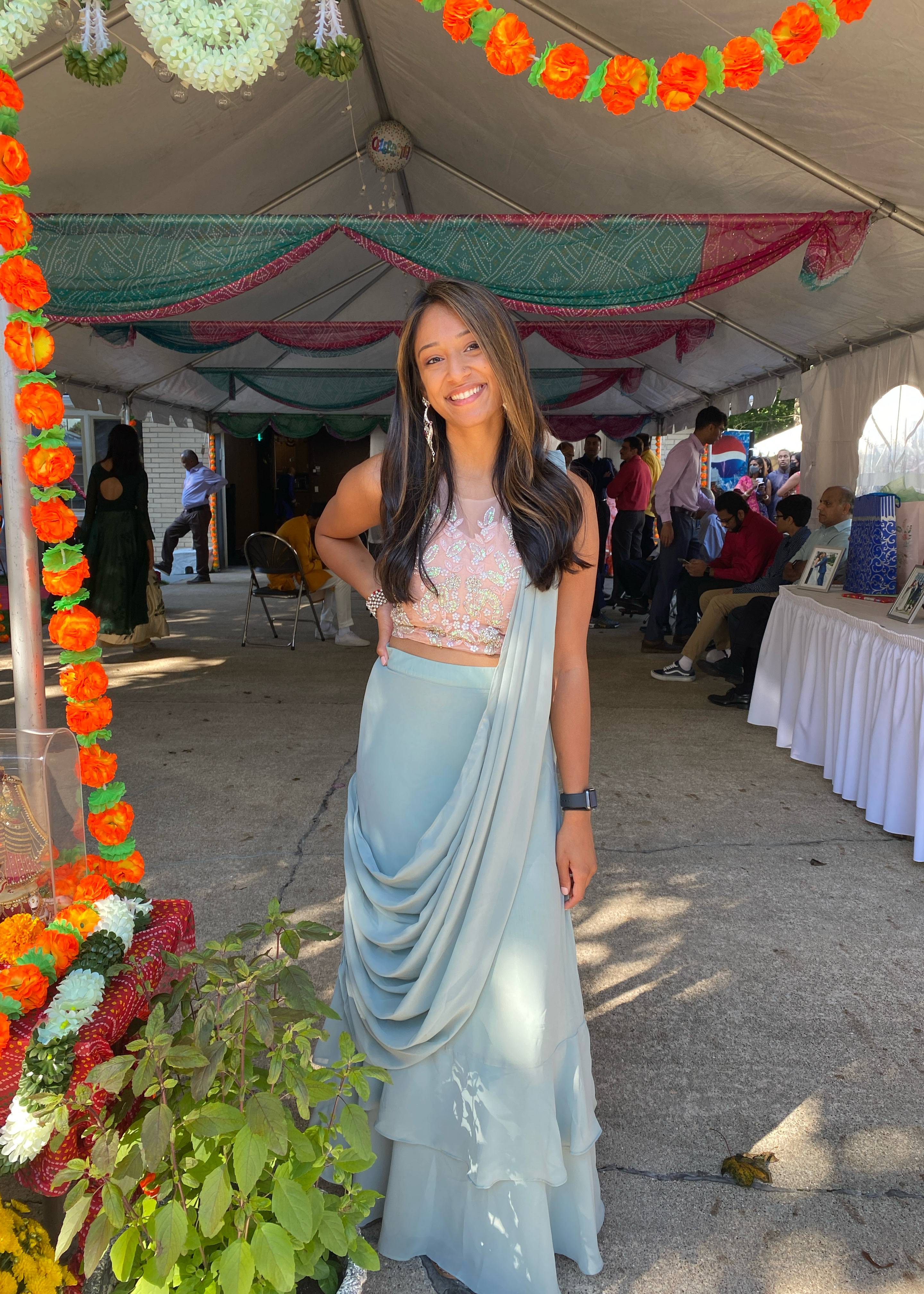 Powder Blue Pre-Draped Sari Image - 3