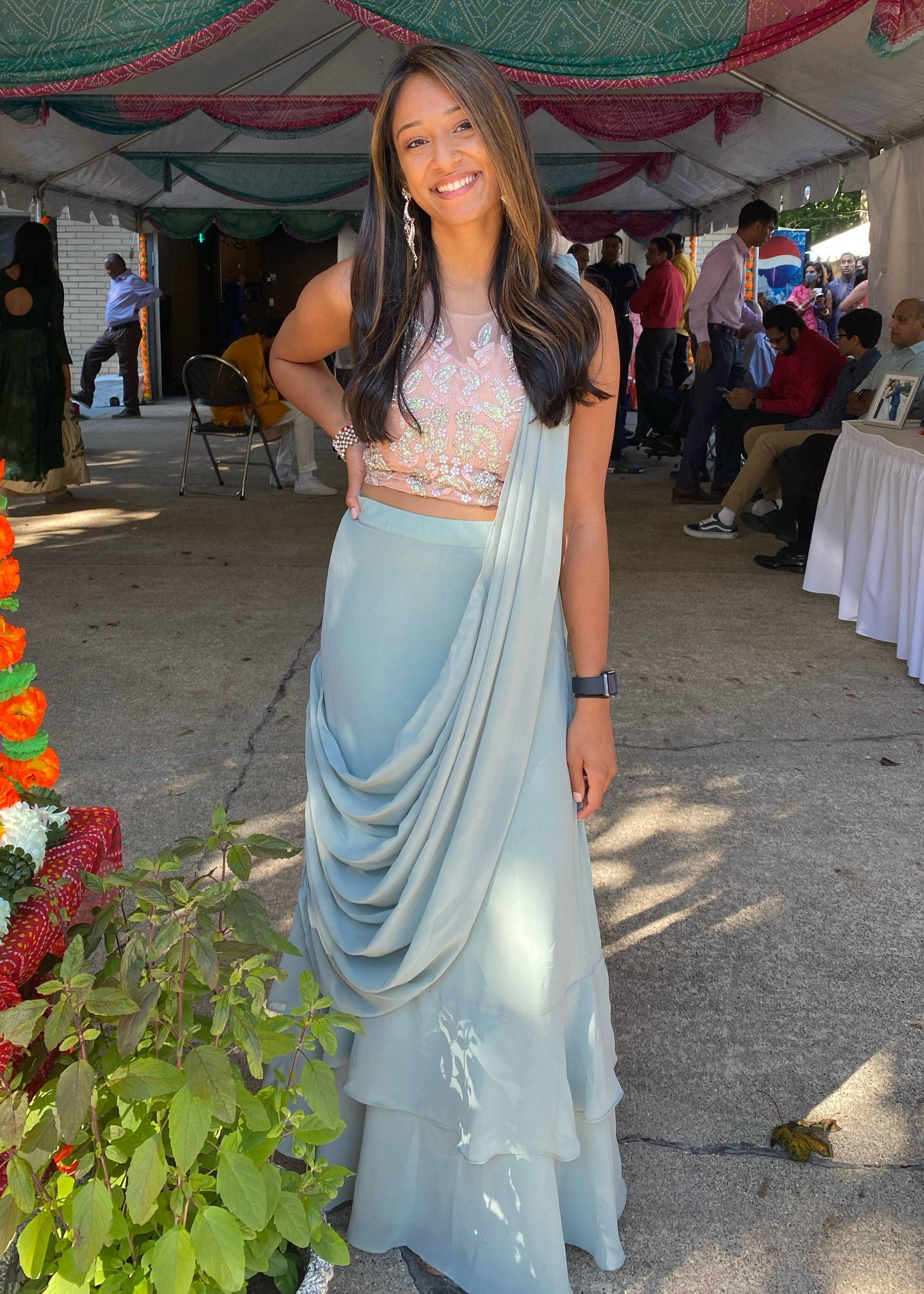 Powder Blue Pre-Draped Sari Image - 0