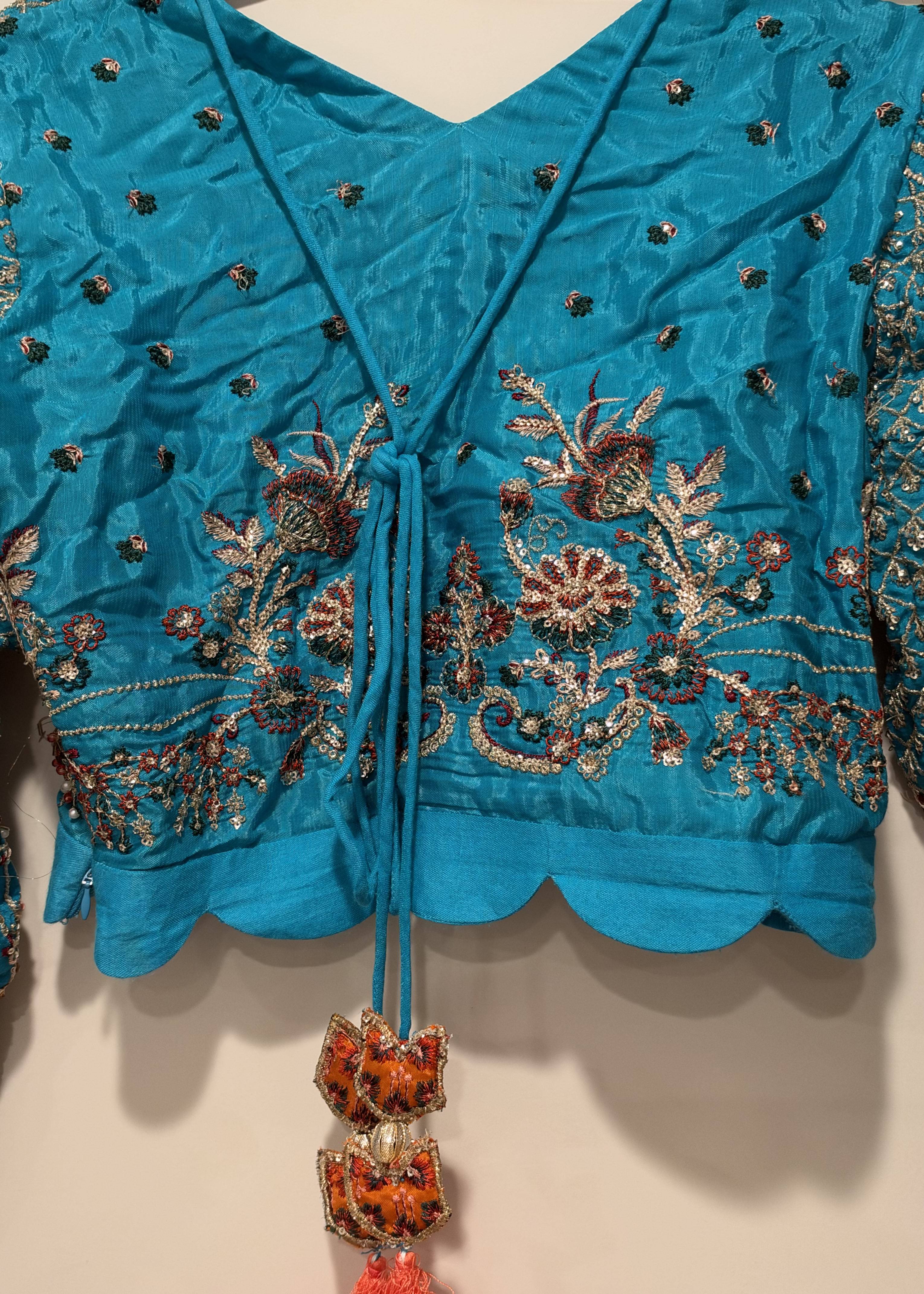 Turquoise and Rust Printed Lehenga Image - 6
