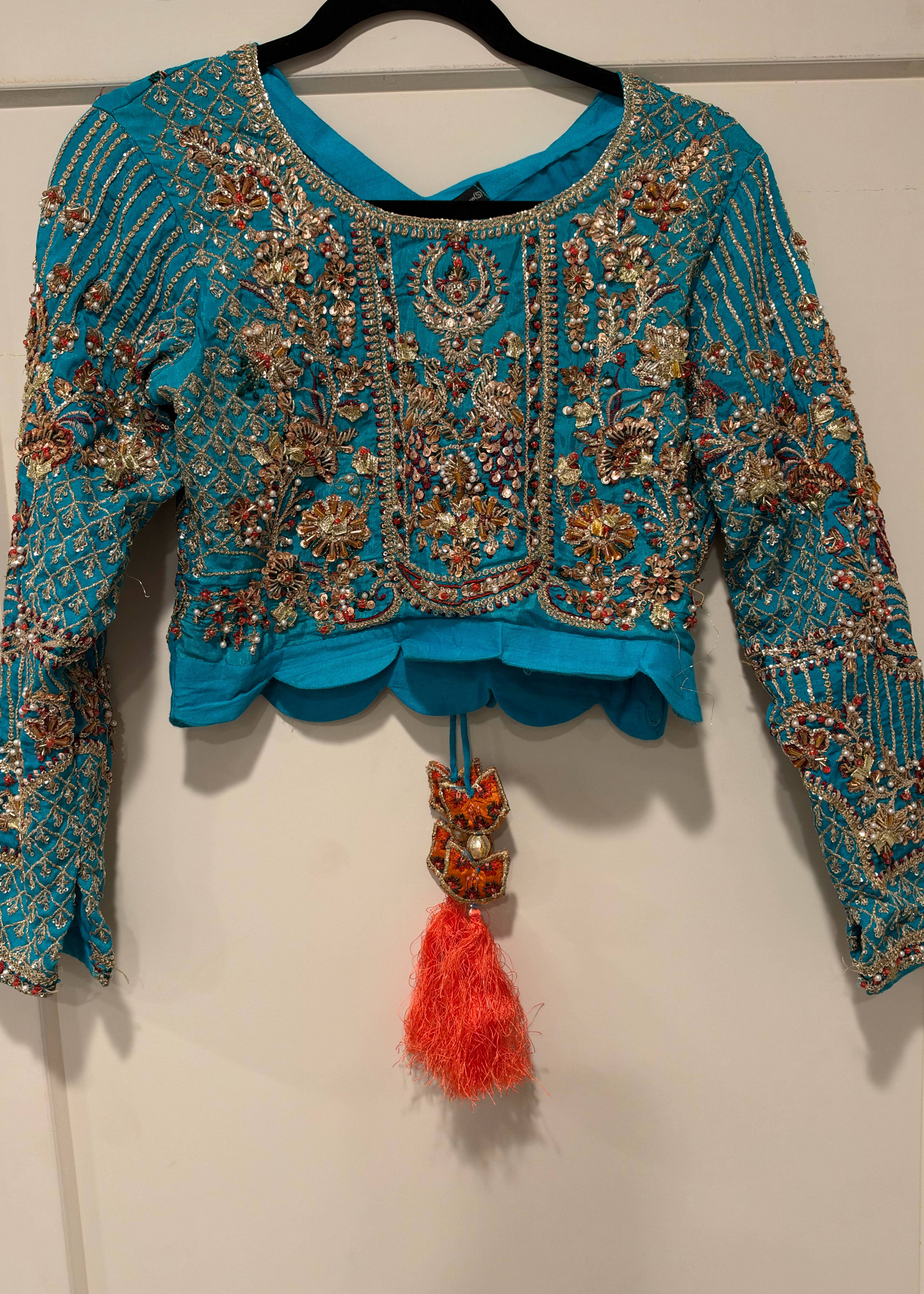 Turquoise and Rust Printed Lehenga Image - 5