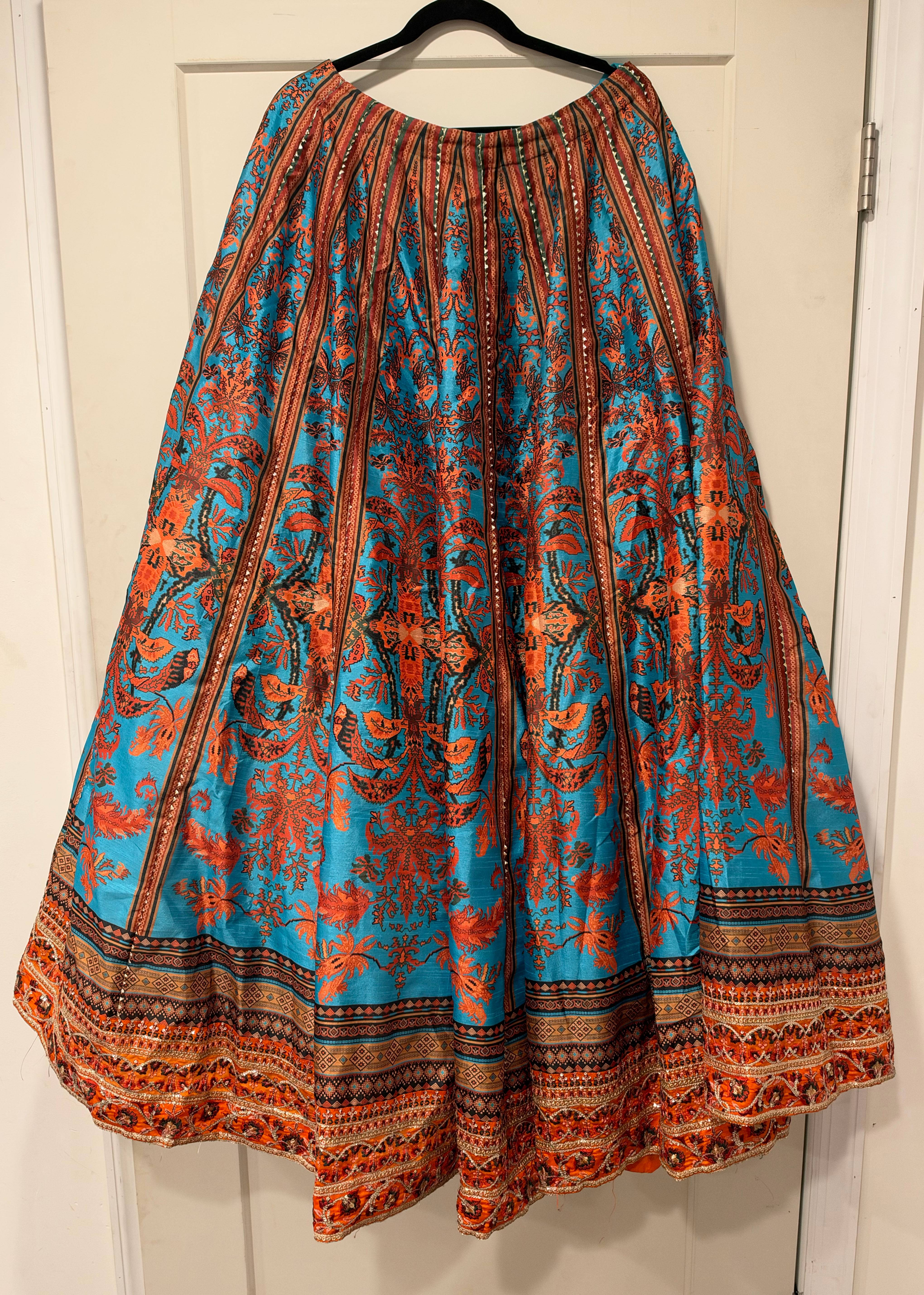 Turquoise and Rust Printed Lehenga Image - 4