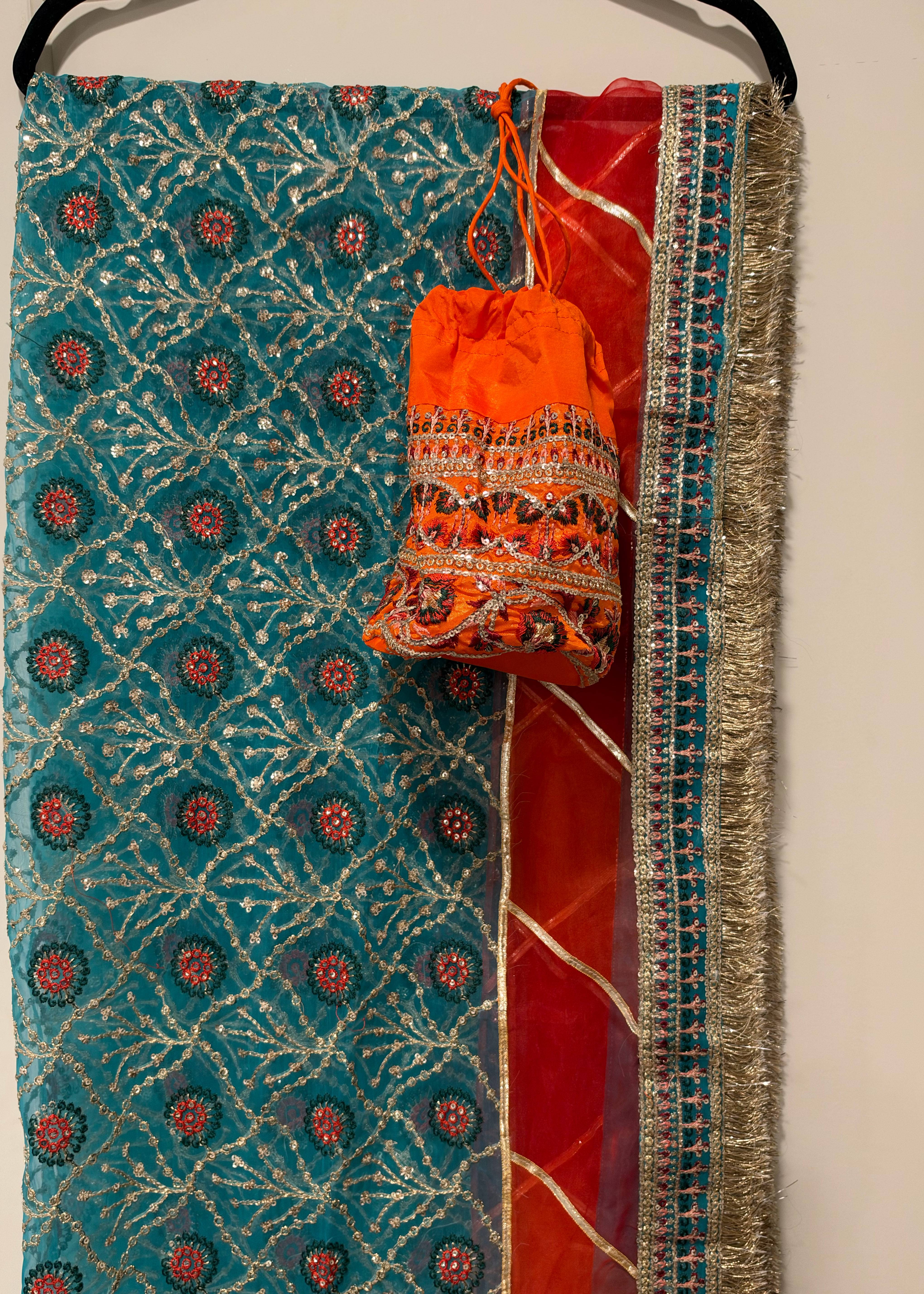 Turquoise and Rust Printed Lehenga Image - 7