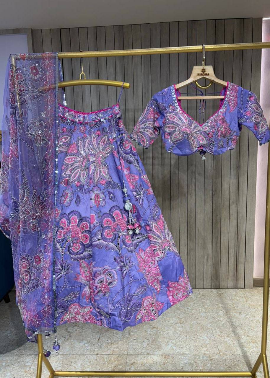 Purple Floral Sequin Lehenga Image - 1