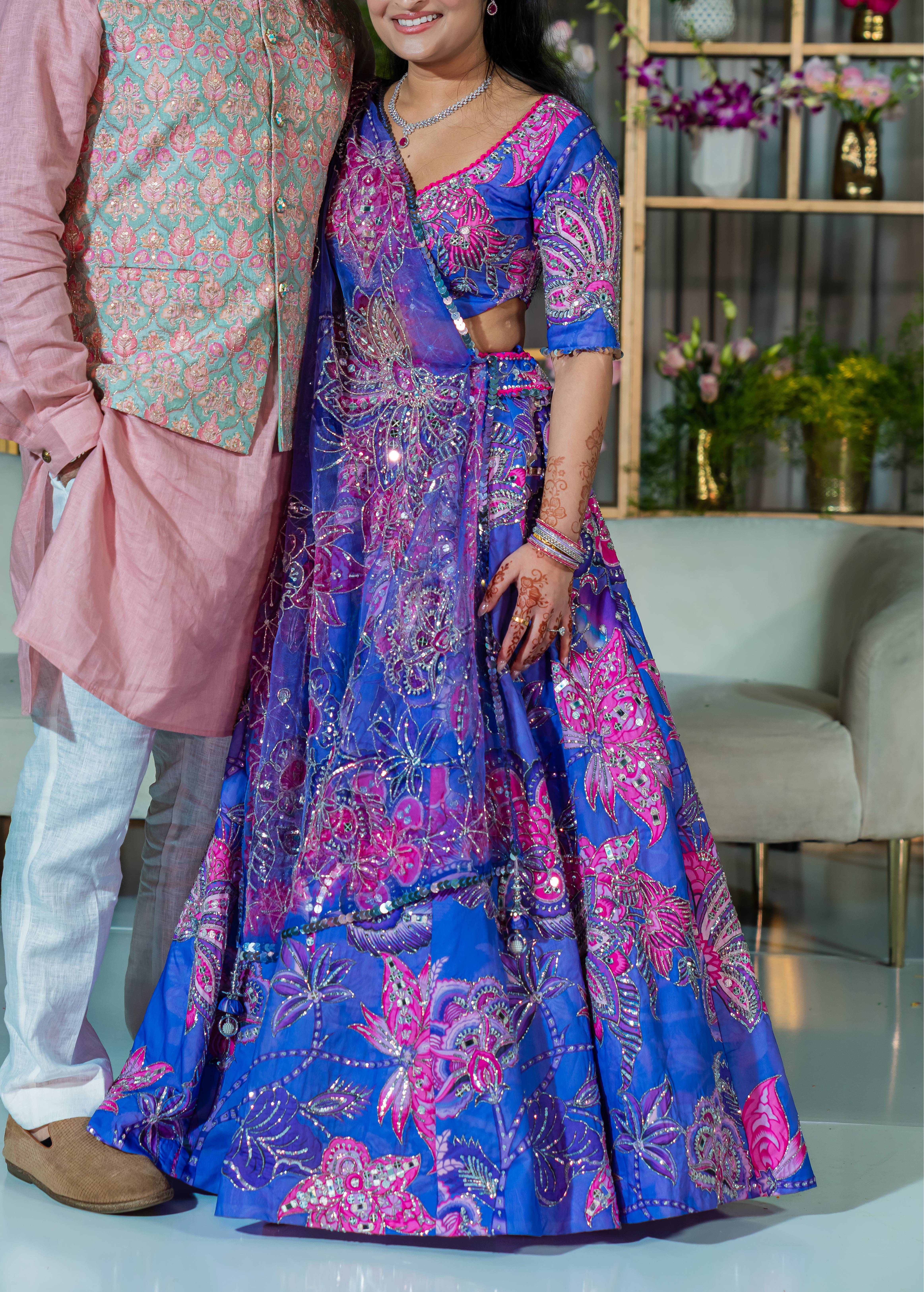 Purple Floral Sequin Lehenga Image - 0