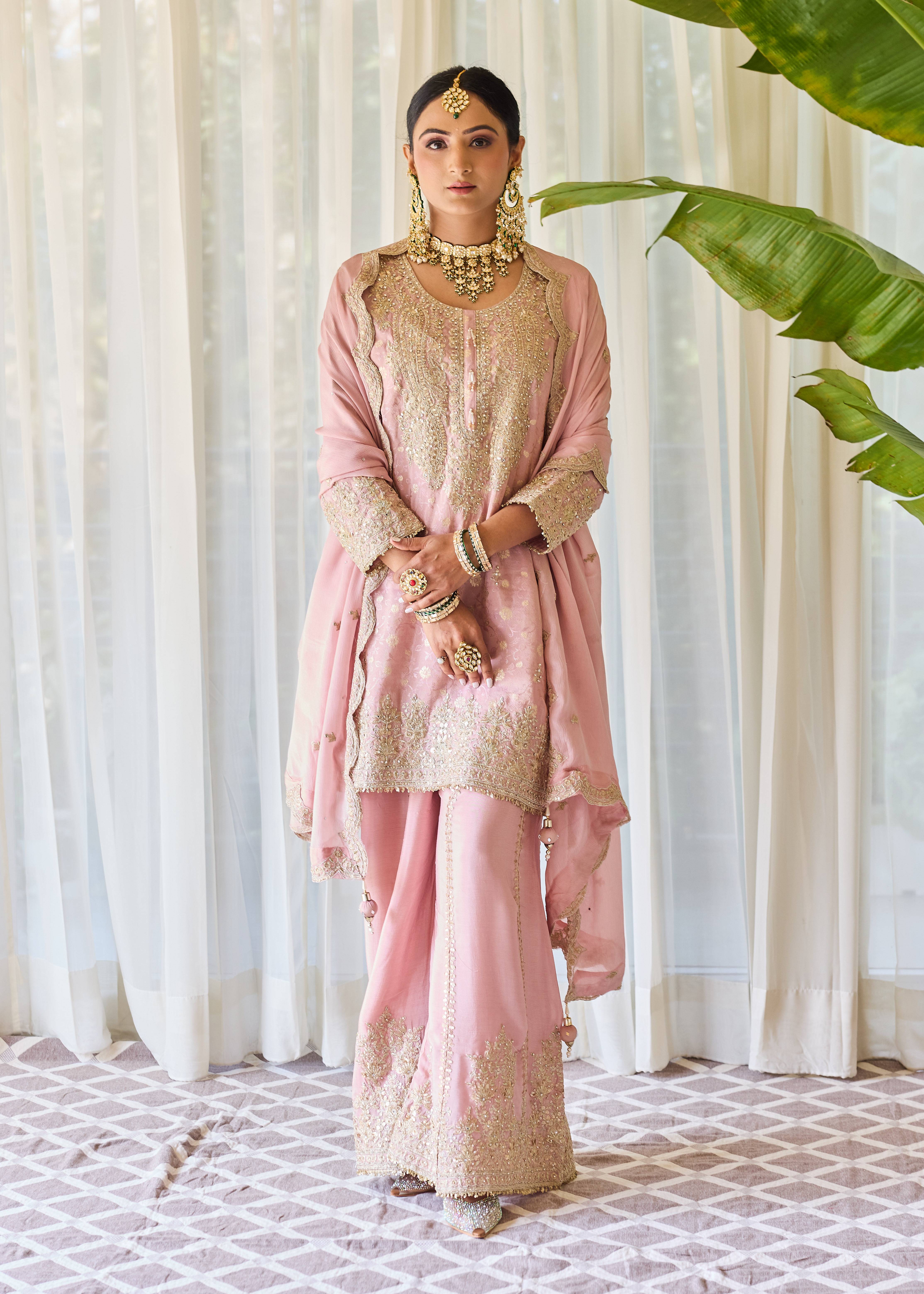 Pink Zari Sharara Set Image - 0