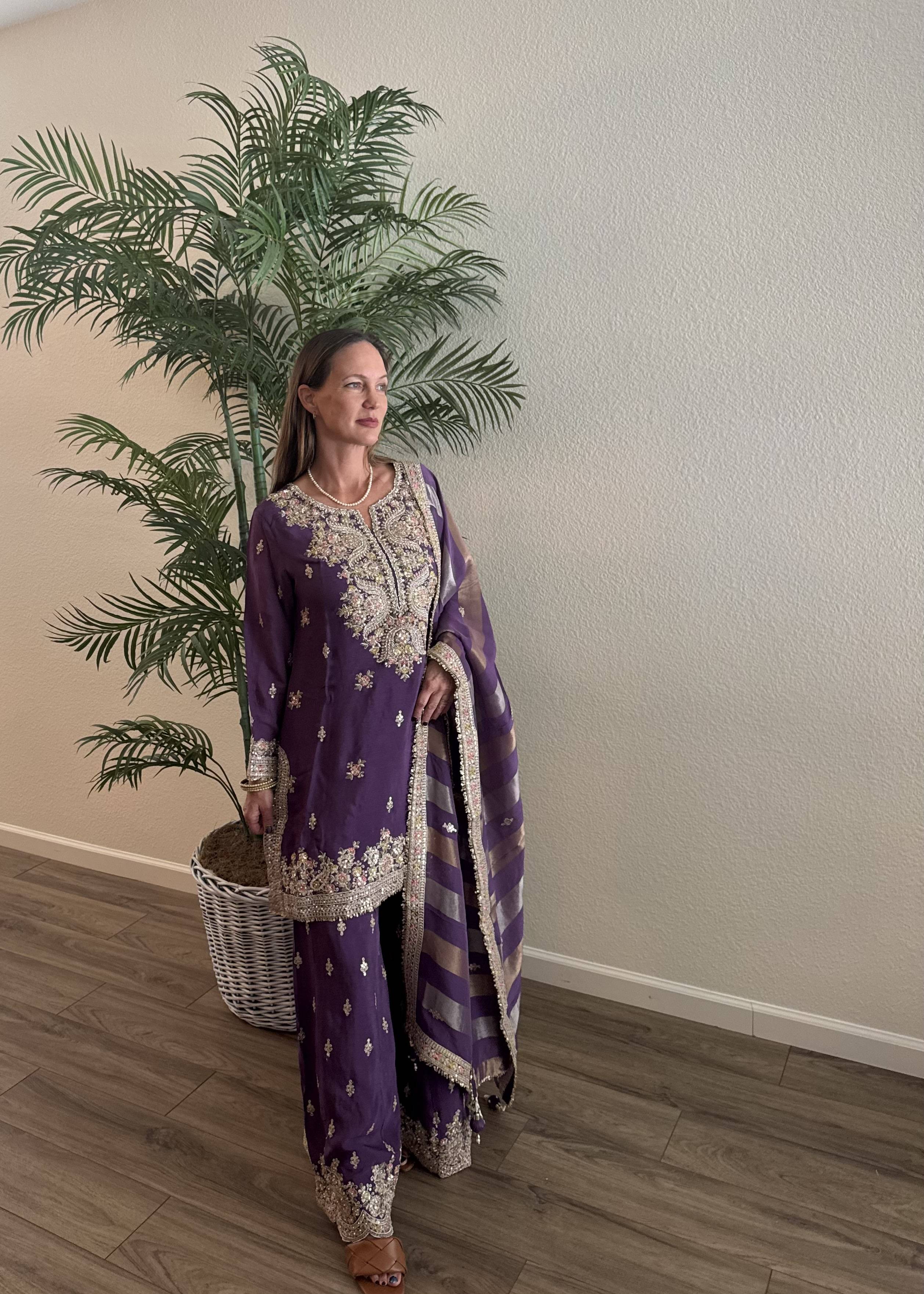 Purple Embroidered Sharara Set Image - 3