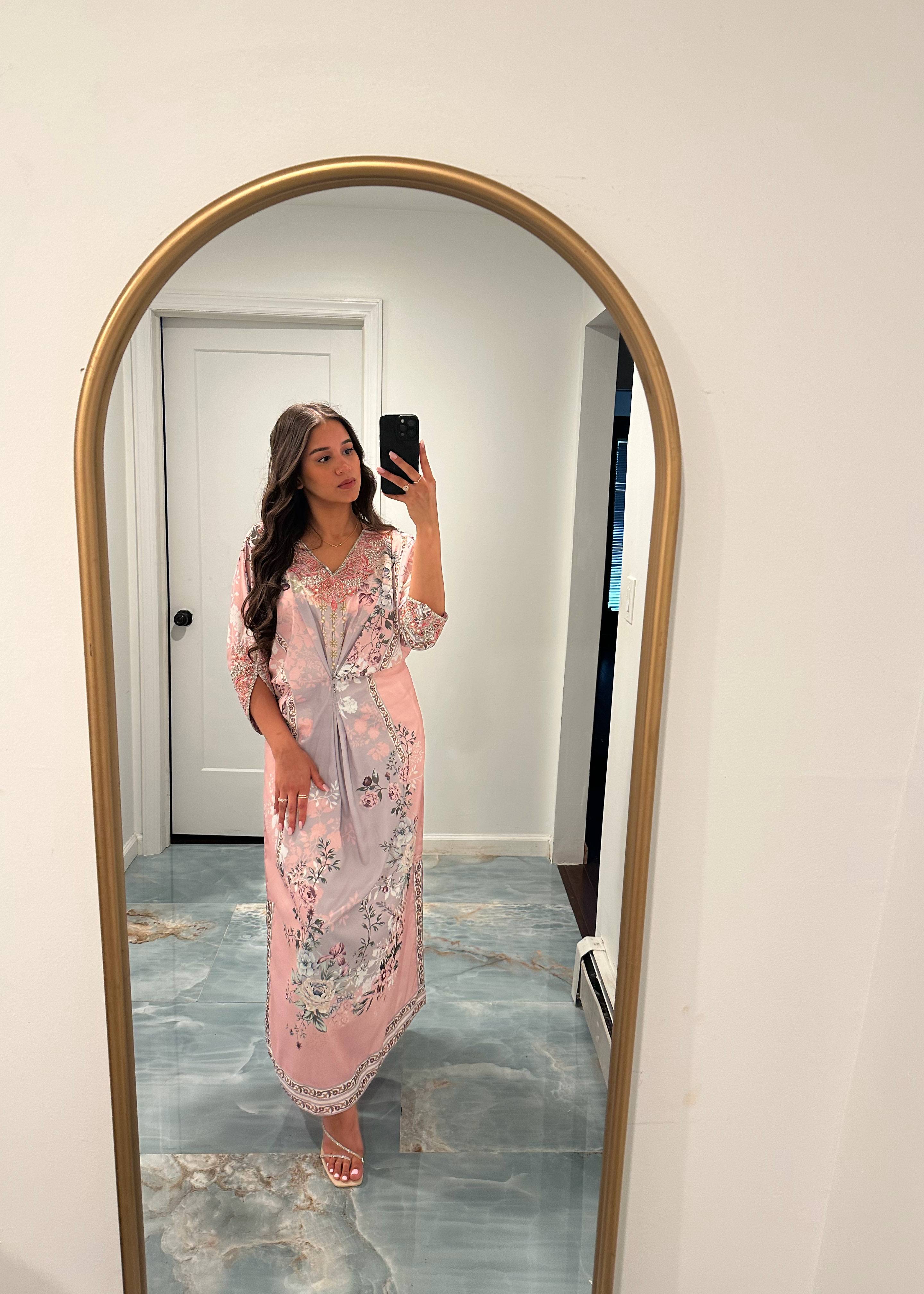 Pink Floral Kaftan Image - 5