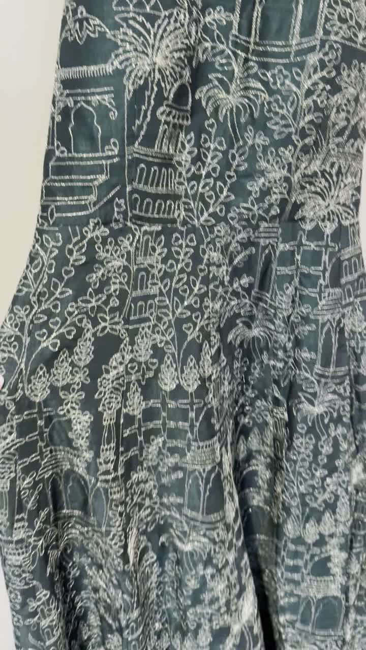 Forest Green Printed Halter Gown Image - 3