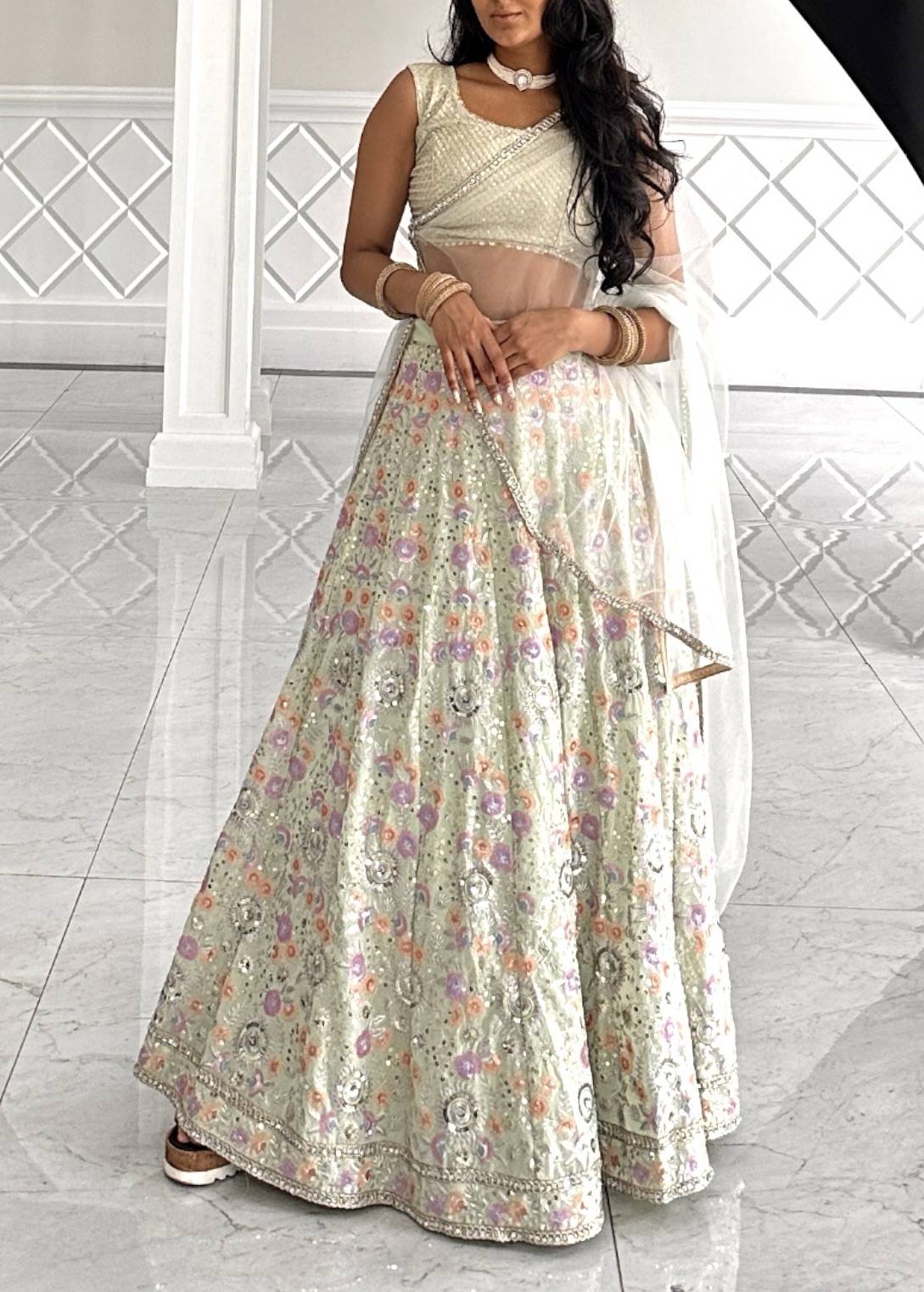 Mint Green Floral Lehenga Image - 0